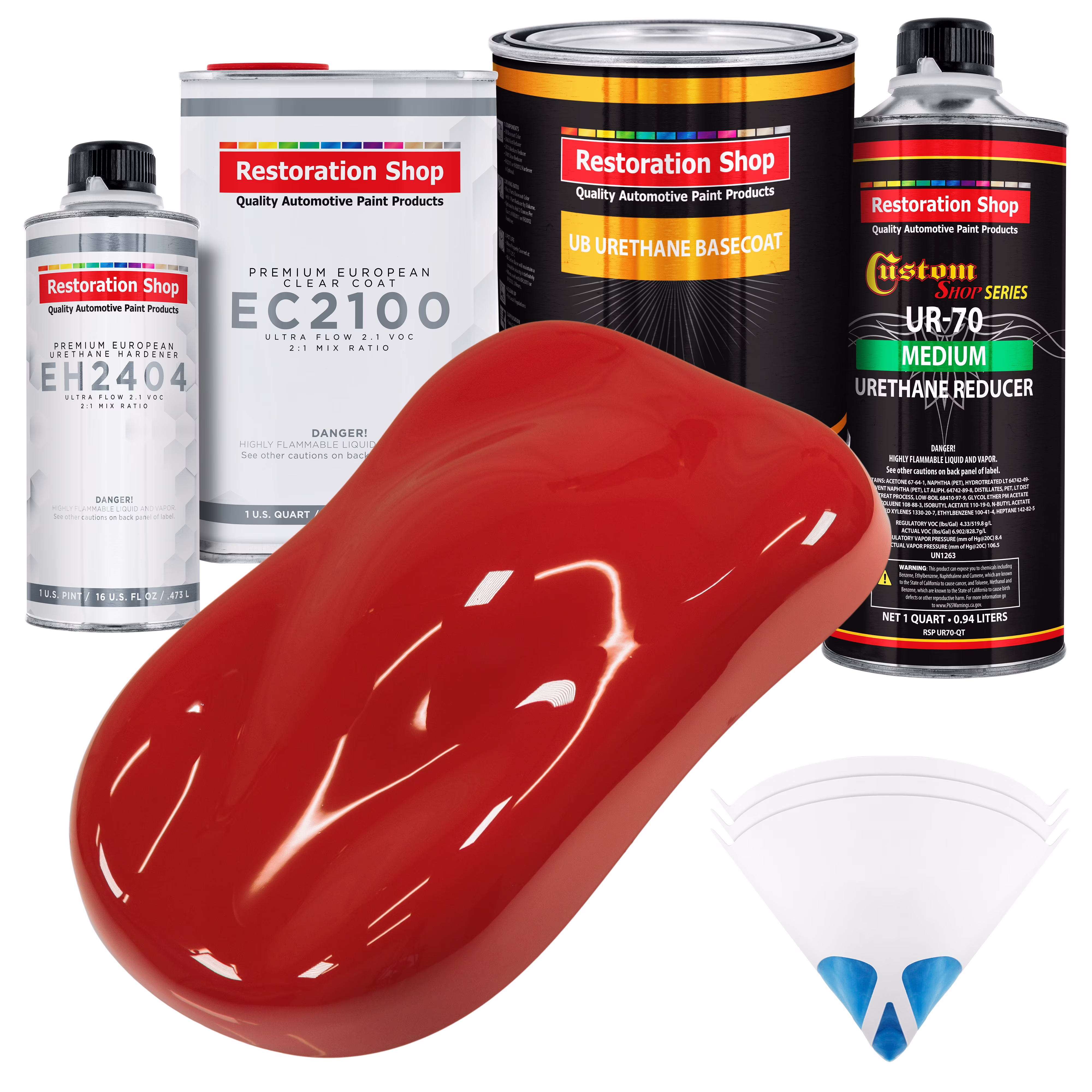 Restoration Shop - Jalapeno Bright Red Urethane Basecoat with European Clearcoat Auto Paint - Complete Quart Paint Color Kit - Automotive Refinish Coating