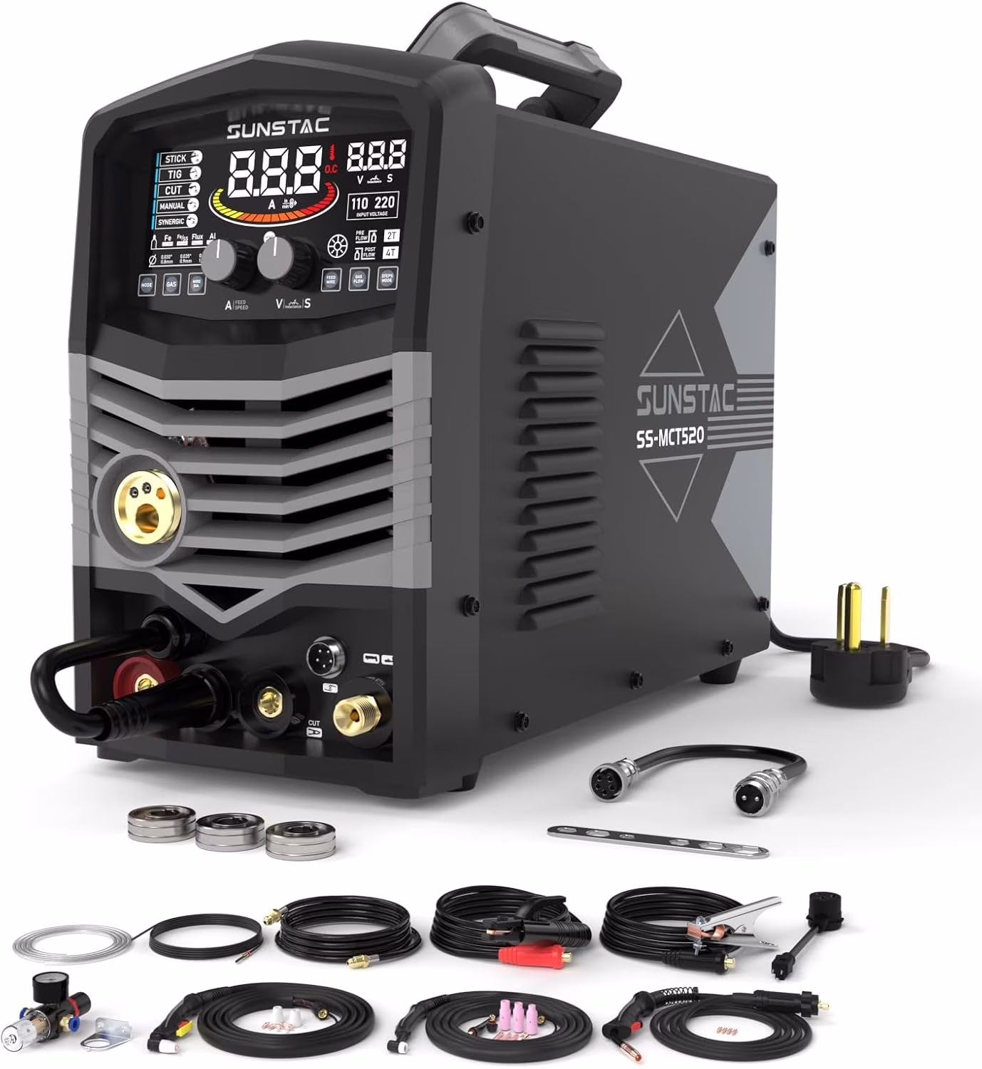 Sunstac 5 in 1 Plasma Cutter and Welder Combo, CUT/TIG/MIG/Flux MIG/MMA, 50A Plasma Cutter, 200A TIG and MIG, 180A STICK Welder, 110/220V Dual Voltage Multi-Functional Welder