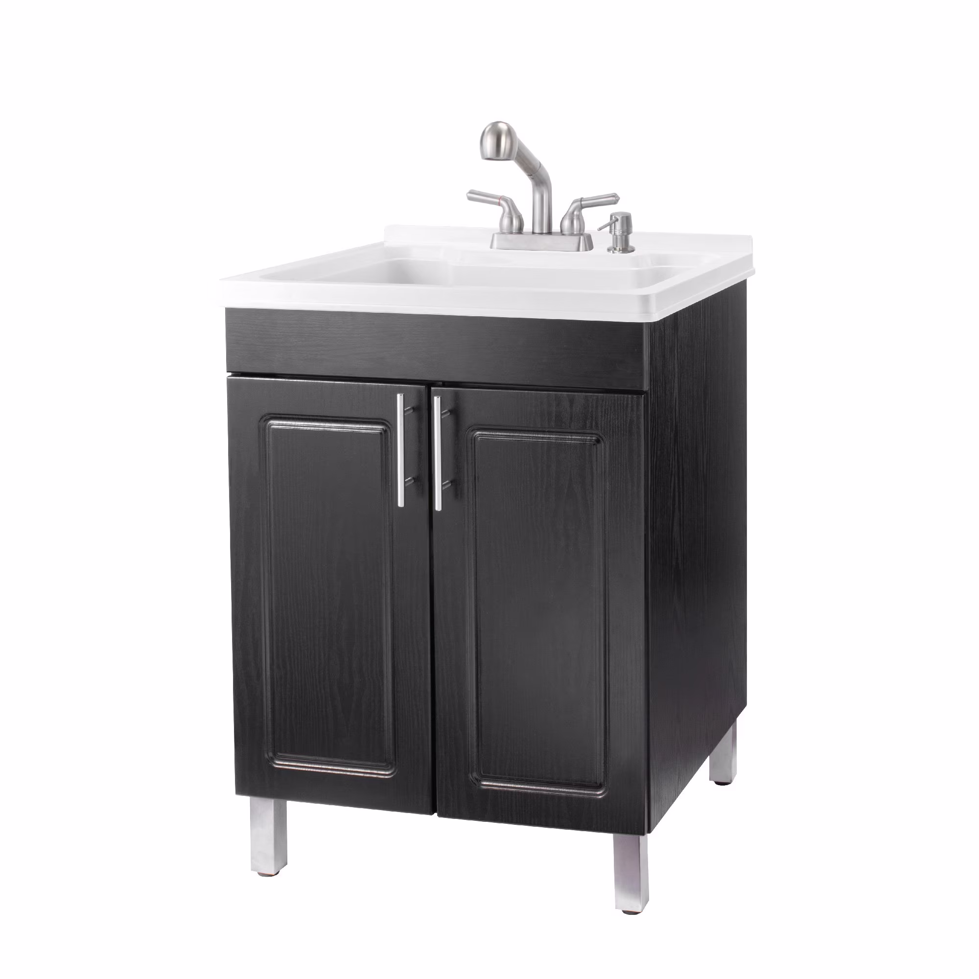 TEHILA Black Utility Sink Laundry Vanity with Stainless Finish Pull-Out Faucet and Soap Dispenser