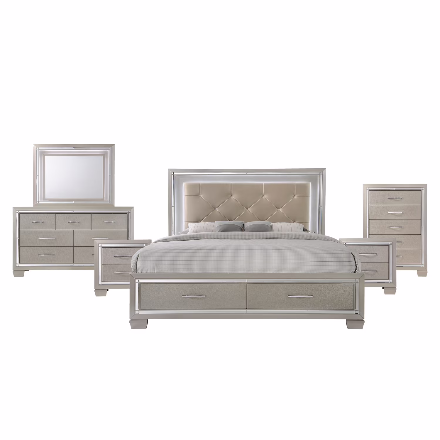Picket House Furnishings Glamour Queen Platform Storage 6PC Bedroom Set