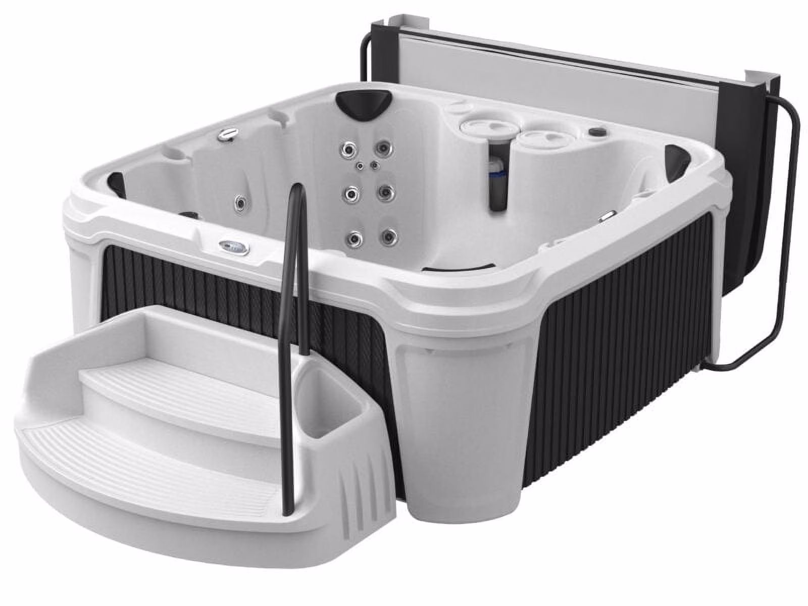 Aquarest Spas DayDream Ensemble 3500S 6-Person 35-Jet Plug and Play Hot Tub with 2 LED Waterfalls, Step with Handrail and Cover with Lifter, Whitestone/Black