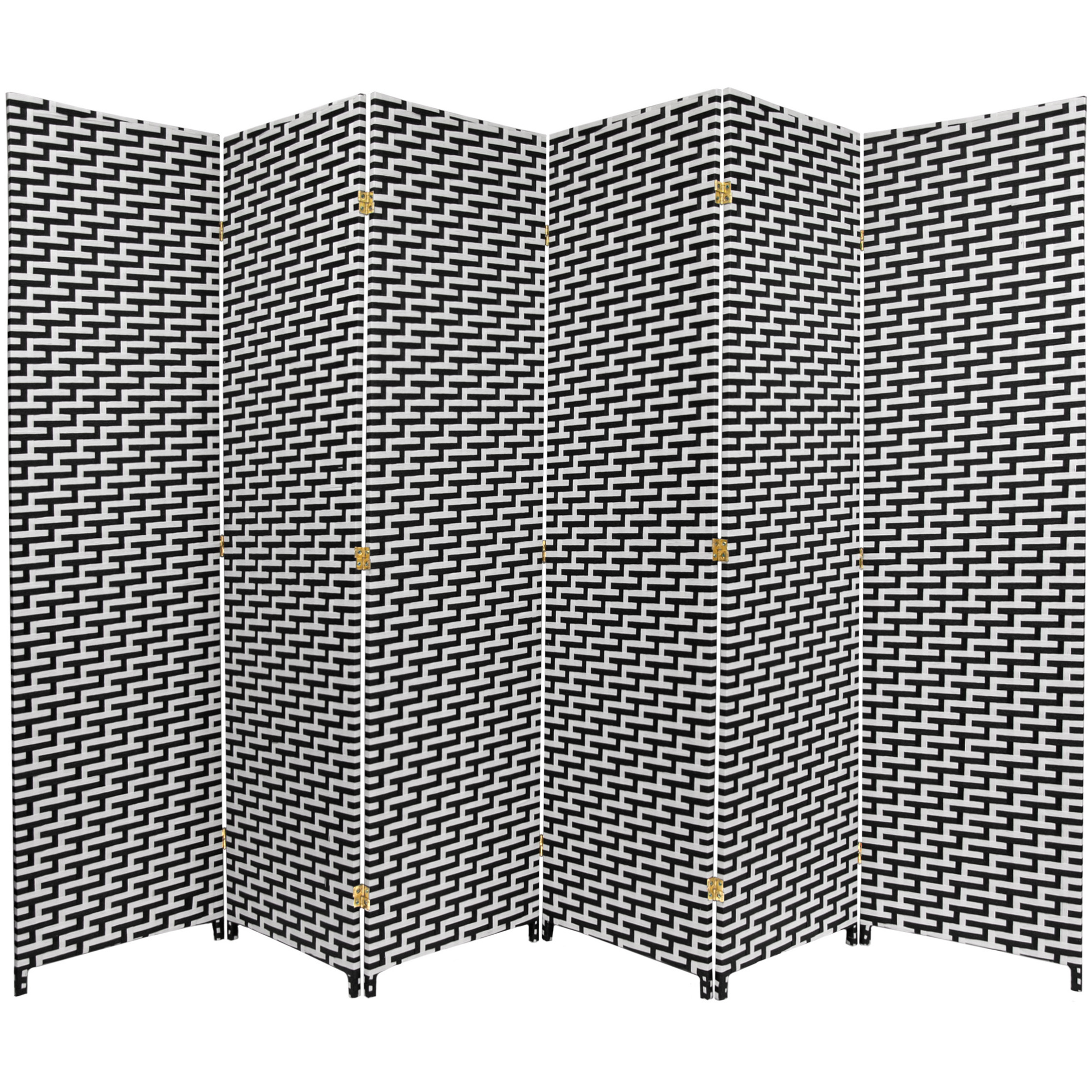 Red Lantern 6 ft. Tall Woven Fiber Folding Screen - Black and White - 6 Panel