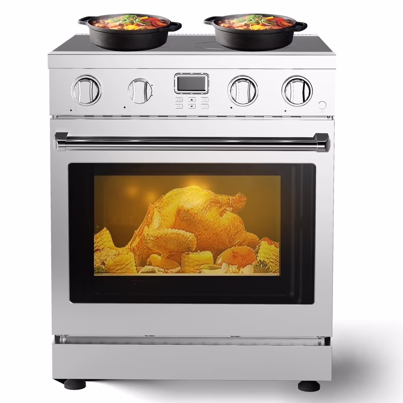 Towallmark 30 Inch 4.8 Cu Ft, Electric Range With Cooktop, Freestanding Convection Oven, 4 Burner Stove With 5 Power Options, Professional Range For Kitchen Commercial, Silver