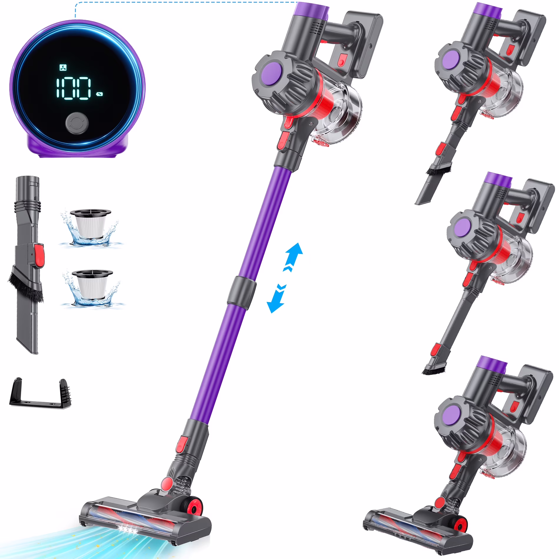 KANFUAQ Cordless Vacuum Cleaner, 38000PA/450W 50min 2500mah for Home Pet Hair Carpet Wood Floor