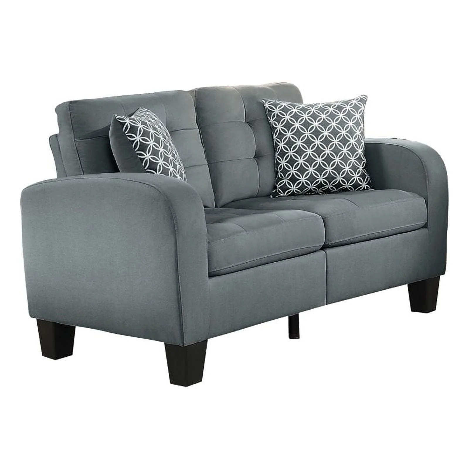 Pemberly Row 18.5" Contemporary Textured Fabric Loveseat with 2 Pillows in Gray