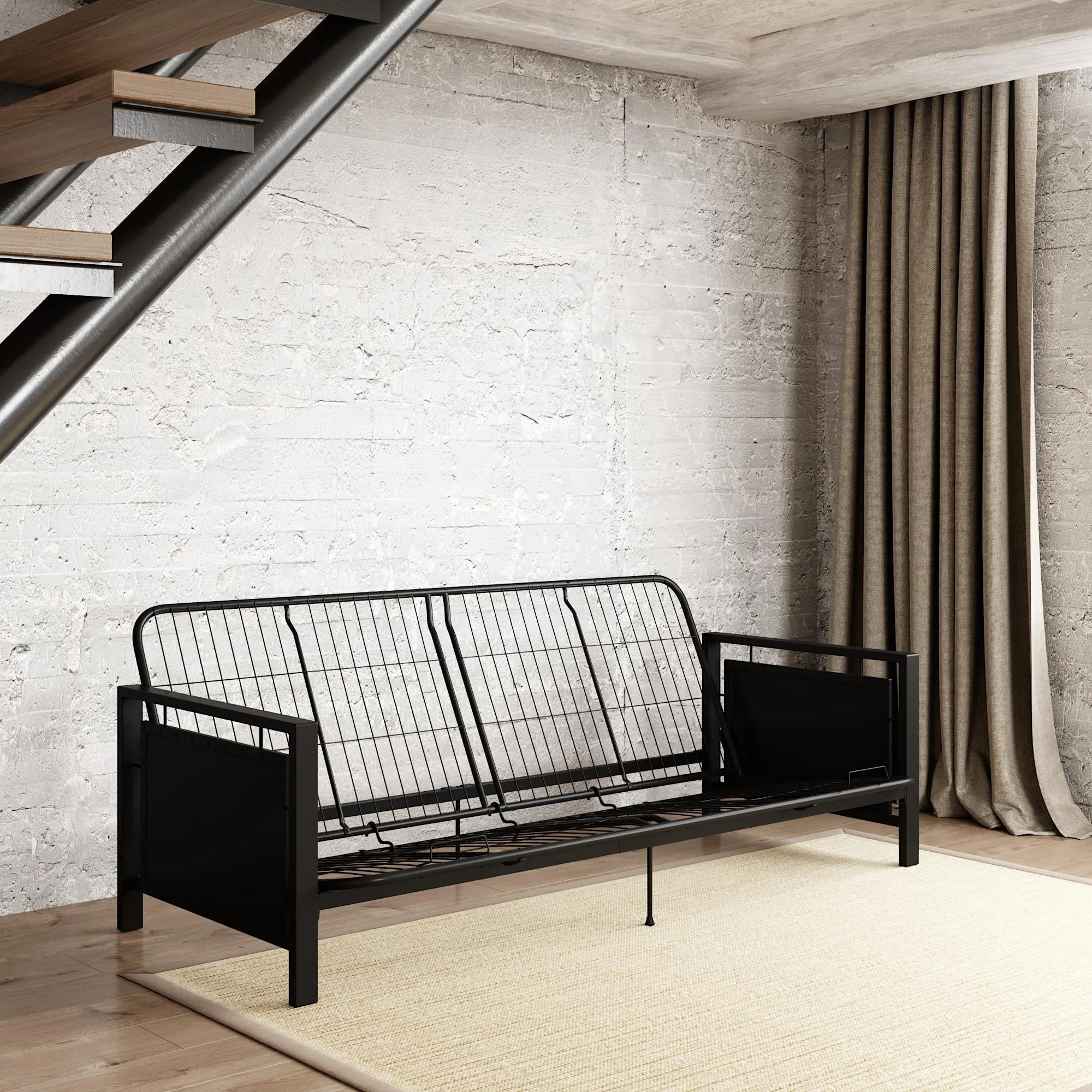 DHP Henley Metal Arm Futon Frame, Black Metal