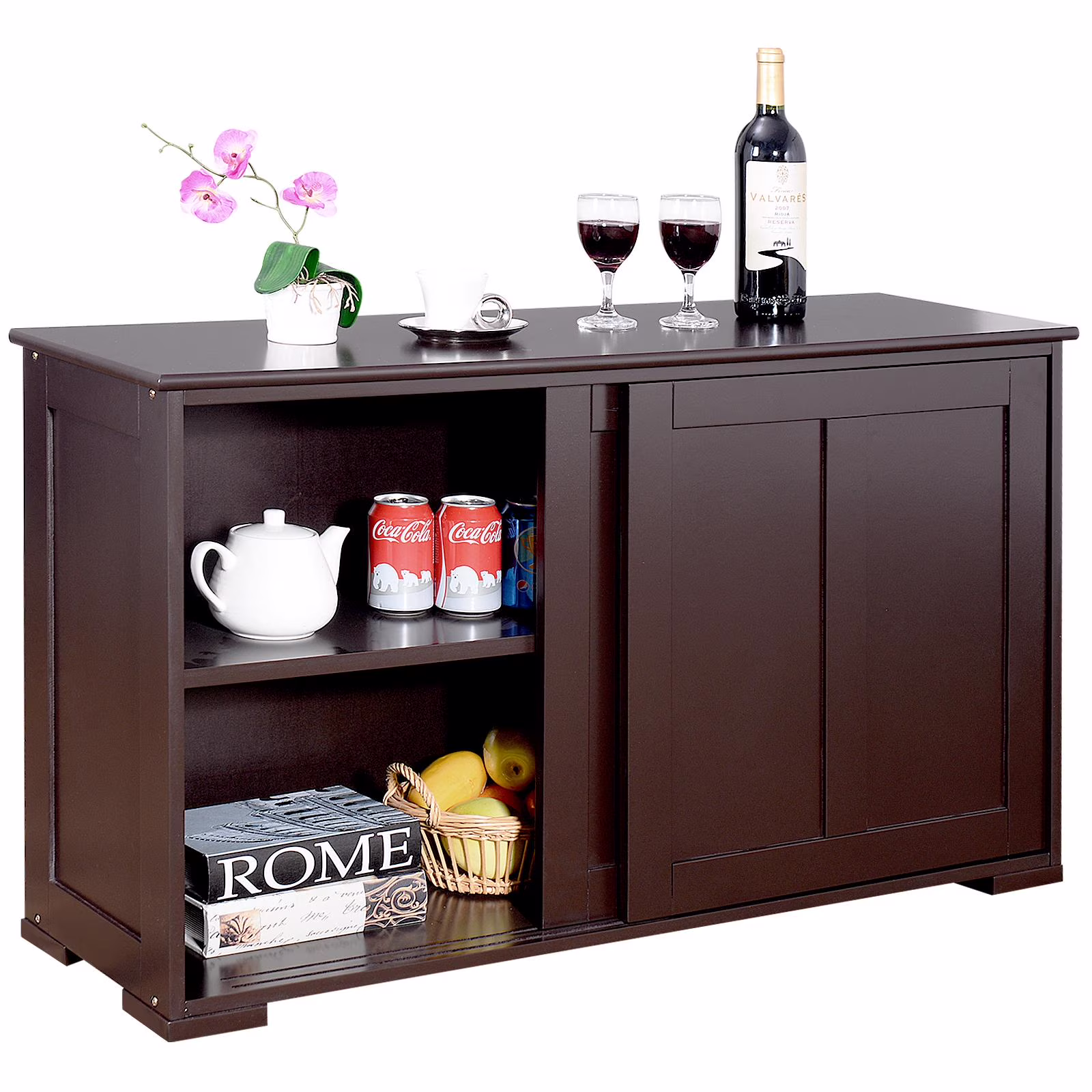 Giantex Kitchen Cabinet, Storage Sideboard, Stackable Buffet Cabinet w/Antique Look, 2 Sliding Door, Bar Cabinet for Kitchen, Dining Room (Brown)