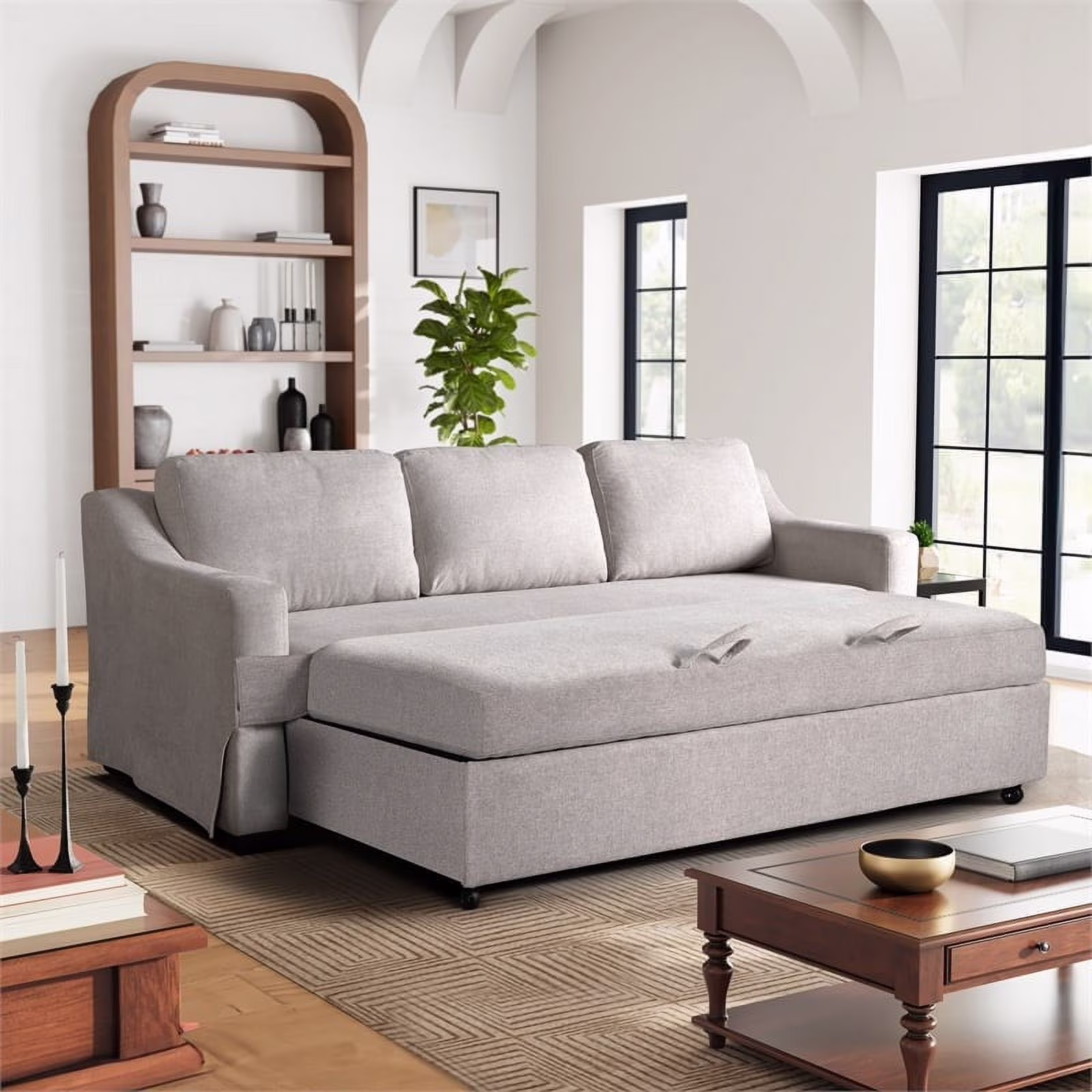Serta Hanson Modern Farmhouse Convertible Sofa with Queen Size Sleeper, Linen Fabric