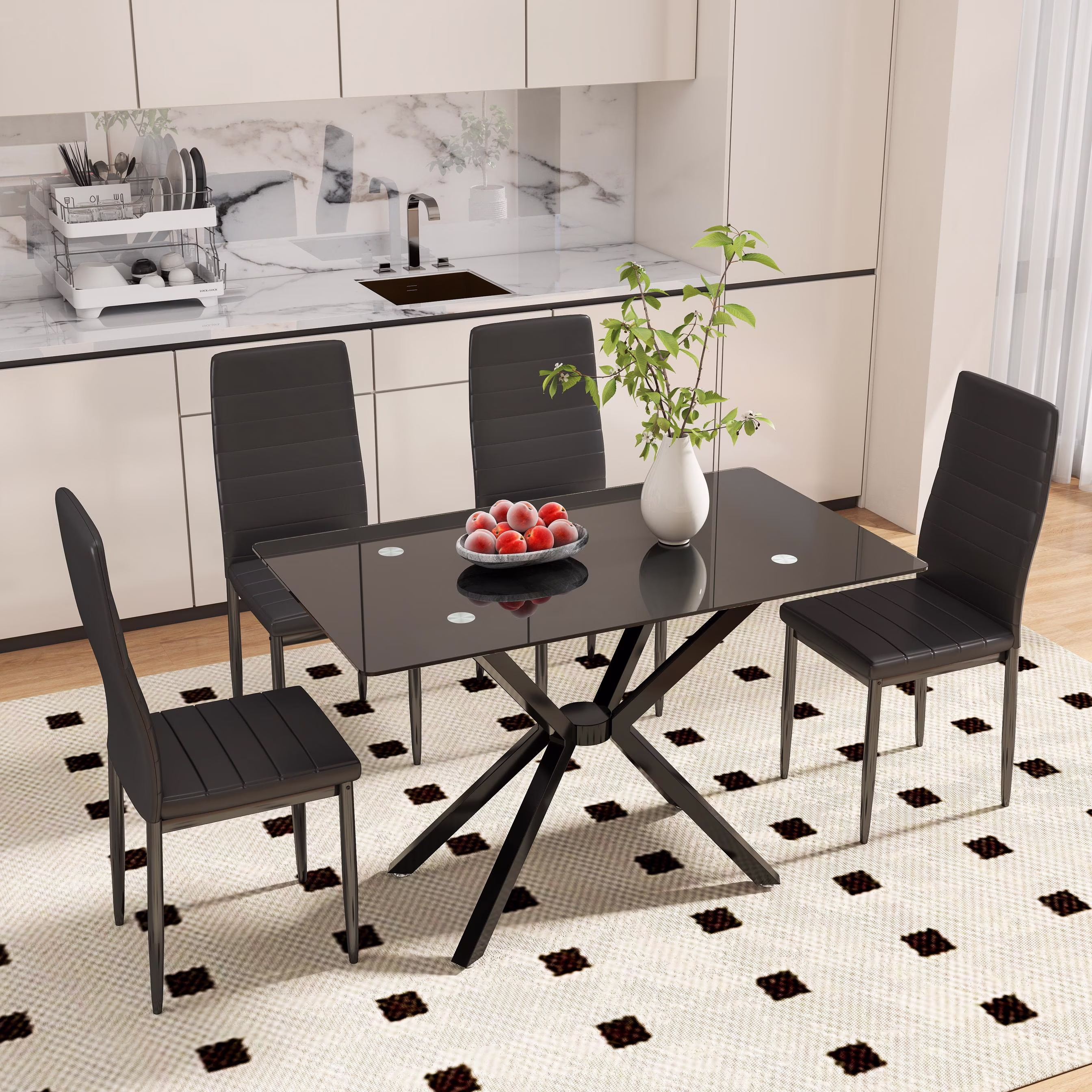 Holaki 47.24'' Rectangular Tempered Glass Dining Table for Dining Room, Living Room, Office