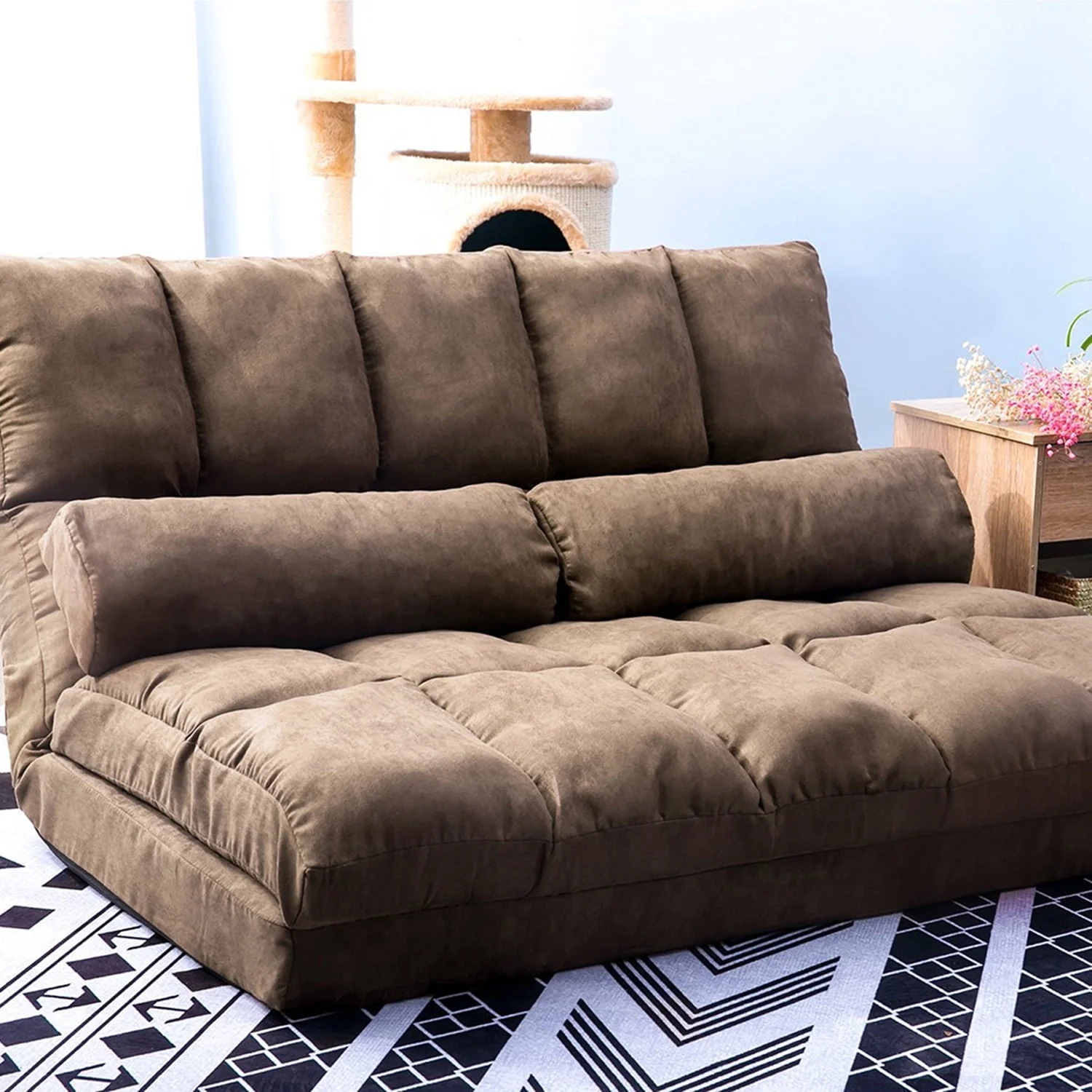 Segmart, Floor Sofa Bed, Foldable Double Chaise Lounge Sofa Chair with Two Pillows, Adjustable Floor Couch and Sofa for Living Room and Bedroom, Lazy Sofa Floor Chair for Gaming