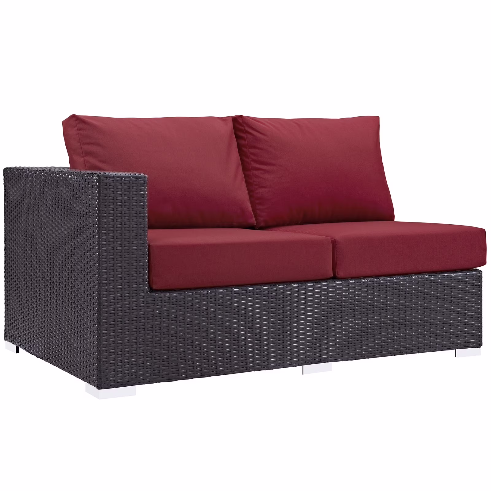 Modway Convene Outdoor Patio Left Arm Loveseat in Espresso Red