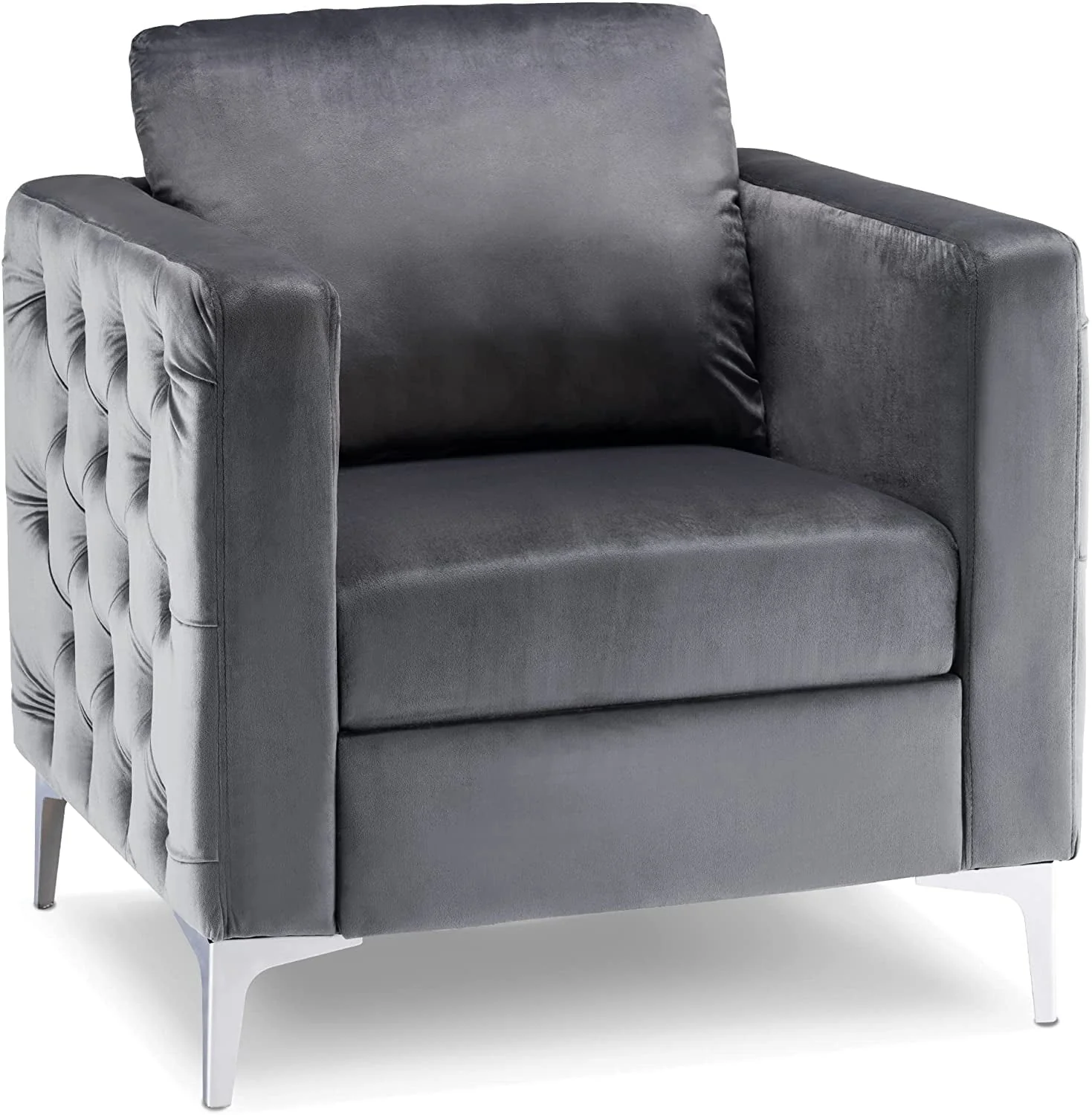 Mcombo Velvet Accent Club Chair, Single Sofa Chair, Armchair 4066 (Grey)