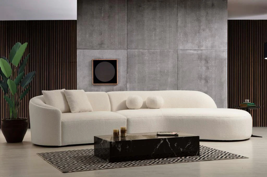 Carrara Ivory Boucle Curved RAF Sectional