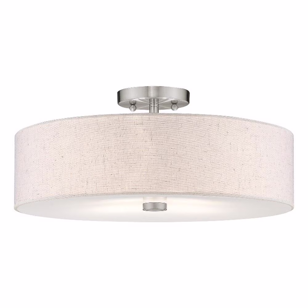 Livex Lighting Meridian 8" 4-Light Metal & Fabric Semi Flush in Brushed Nickel