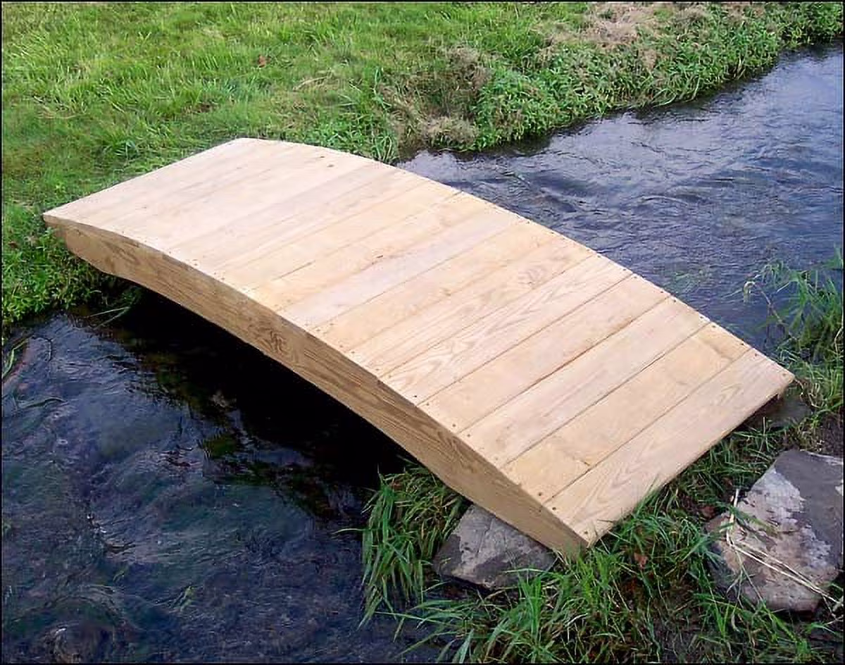 Fifthroom 12' Treated Pine Fiore Plank Garden Bridge Natural Pine, Galvanized Coated Bloat