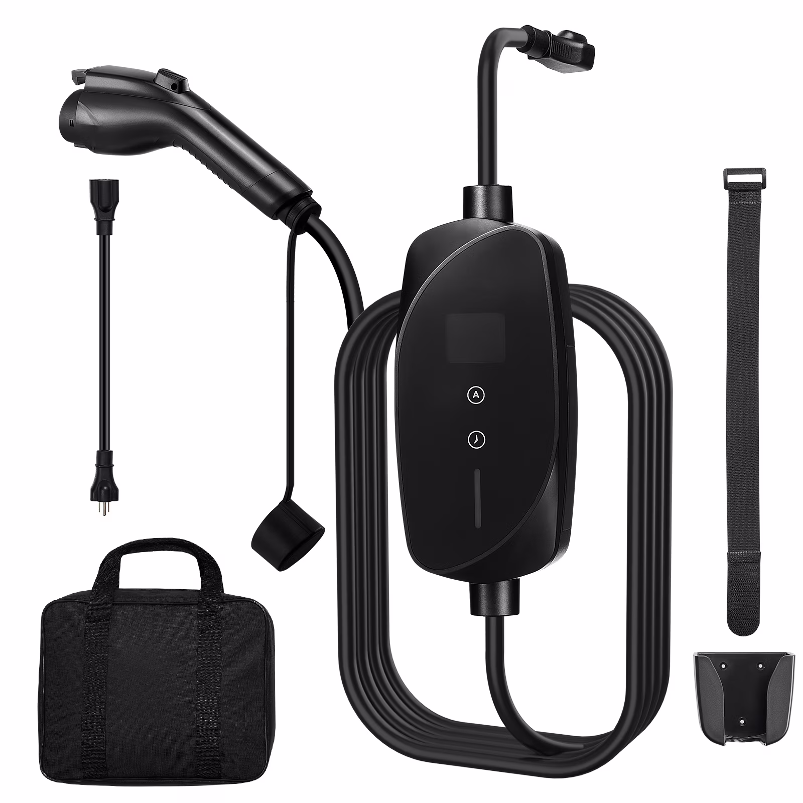 KFFKFF Level 1 & 2 EV Charger, 16 Amp Adjustable Current, Portable Electric Vehicle Charger with 25 ft Cable, 120V-240V, NEMA 6-20P Plug and NEMA 5-15 Adapter, LCD Display