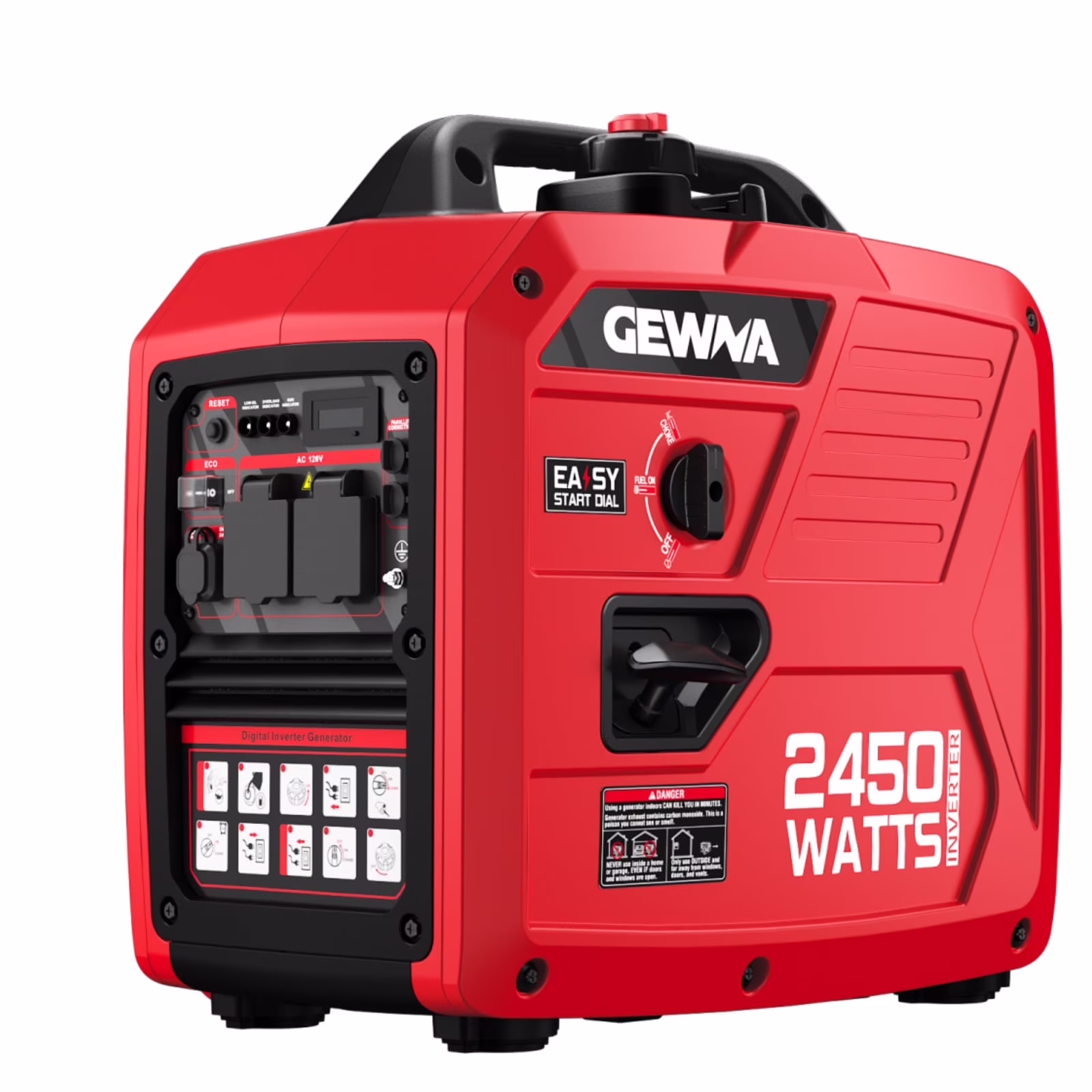 Gewna 2450W Gas Powered  Inverter  Generator with Included 1.6 Gallon Large Fuel Tank Super Quiet for RV, Camping and Home Red