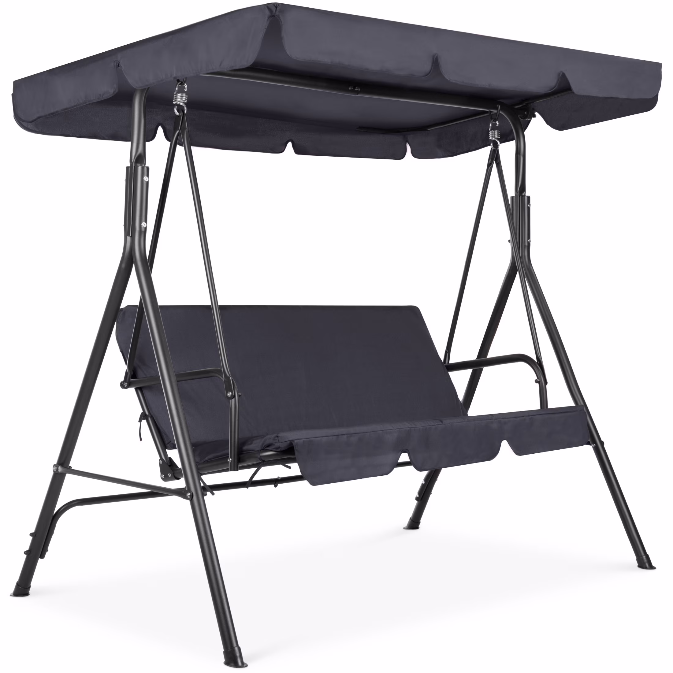 Best Choice Products 2-Person Outdoor Large Convertible Canopy Swing Glider Lounge Chair w/ Removable Cushions - Gray
