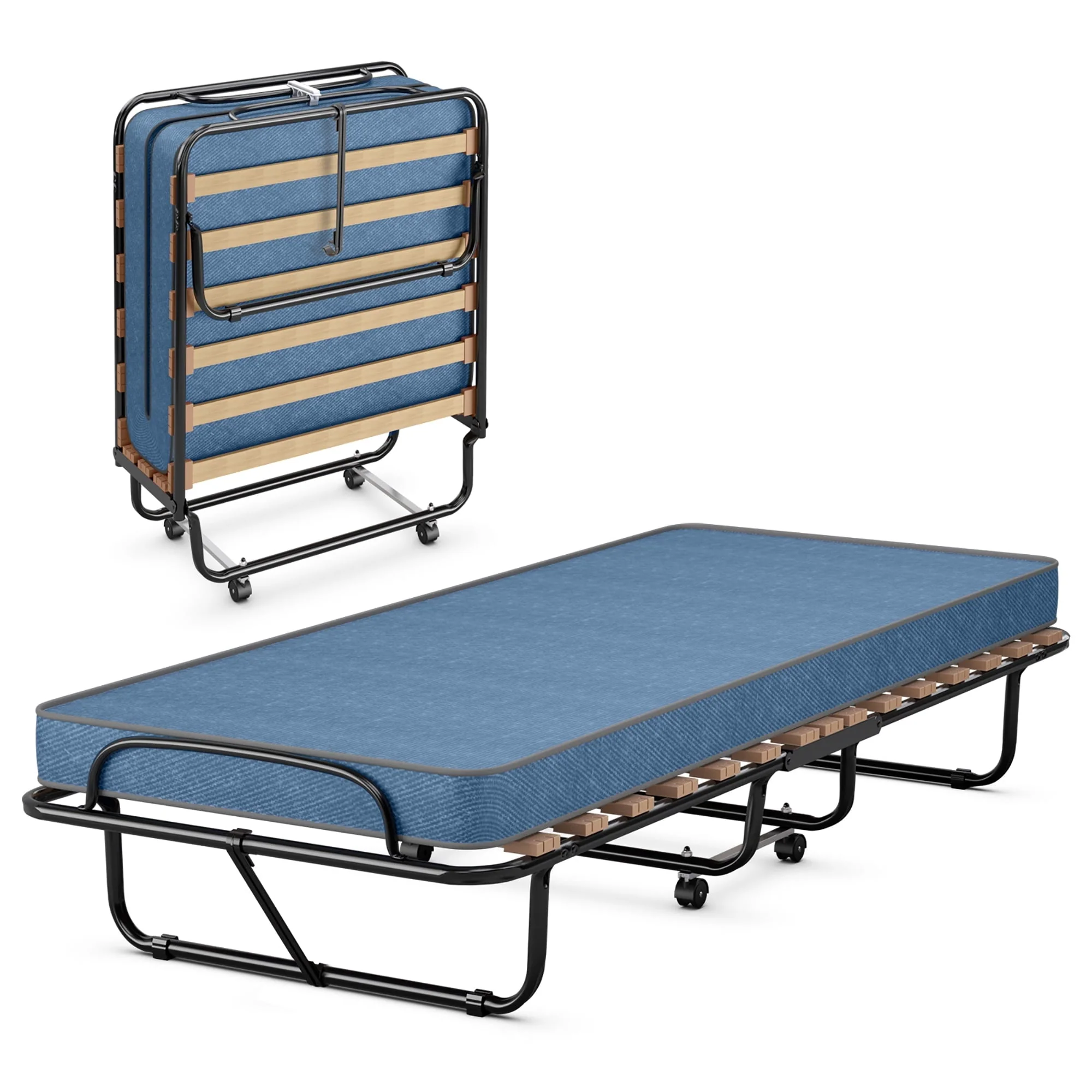 Costway Portable Folding Bed with Memory Foam Mattress Rollaway Cot  Navy Made in Italy