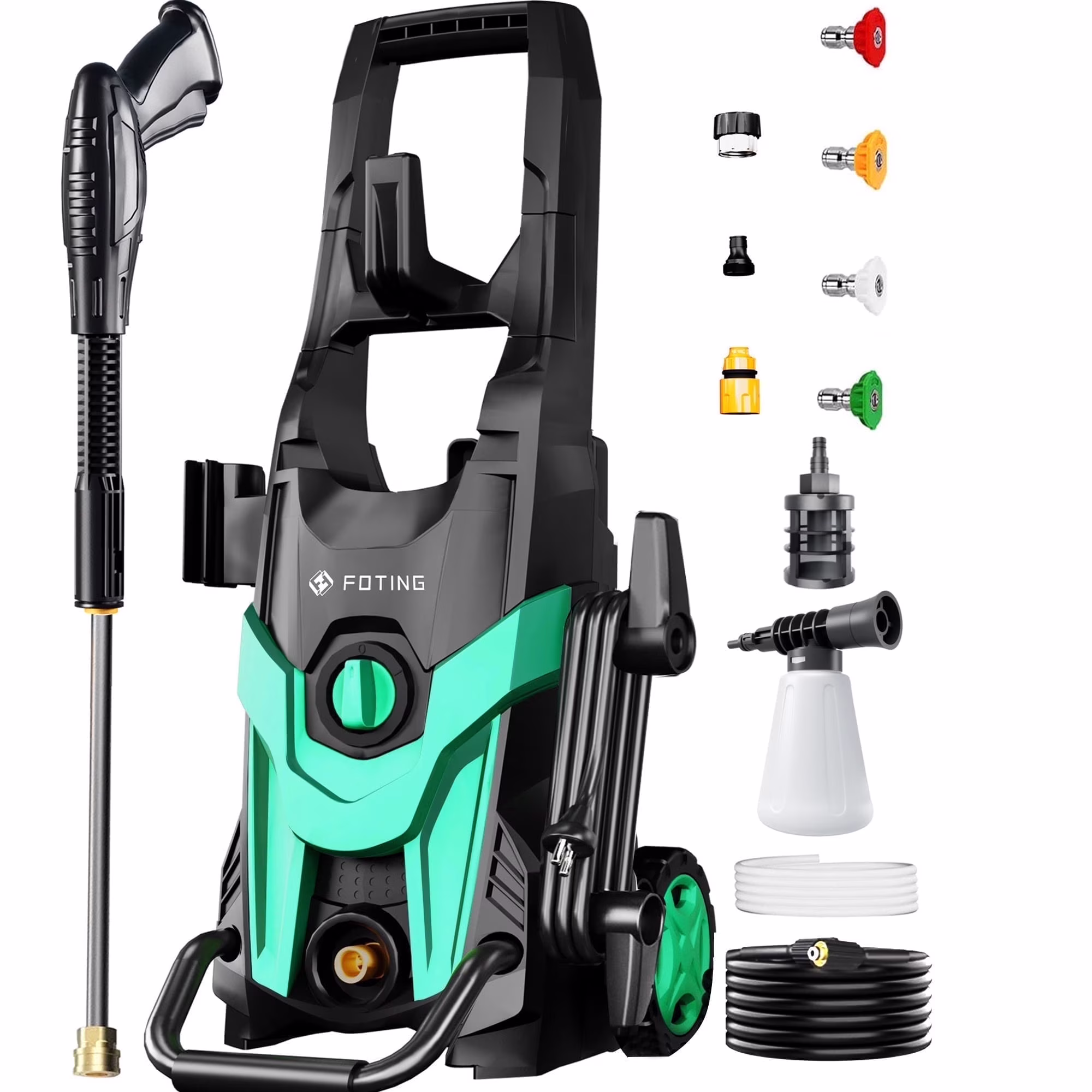 FOTING Electric Pressure Washer 4300 PSI 2.8 GPM, 2024 23ft Hose 35ft Power Cord,Upgraded Power Washer with 6ft Inlet, 4 Nozzle and Detergent Tank for Cars, Fences, Patio