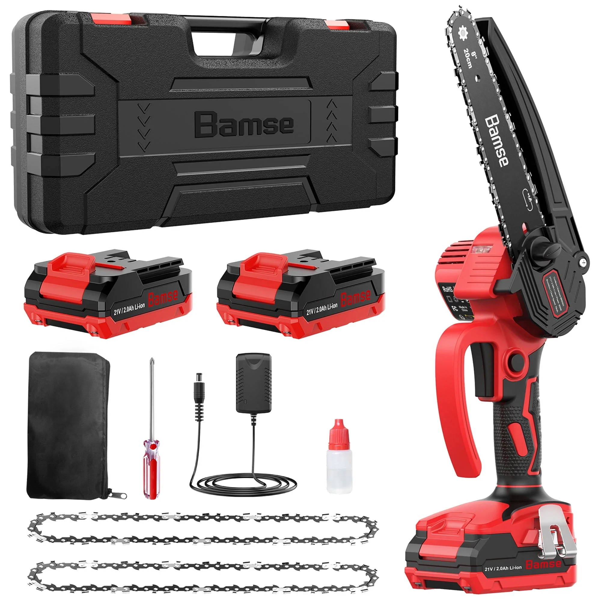 Bamse 8 inch Cordless Chainsaw, Power Mini Chainsaw with 2 Batteries 2 Chain 10m/s Chain Speed Electric Saw for Tree(MR6503)