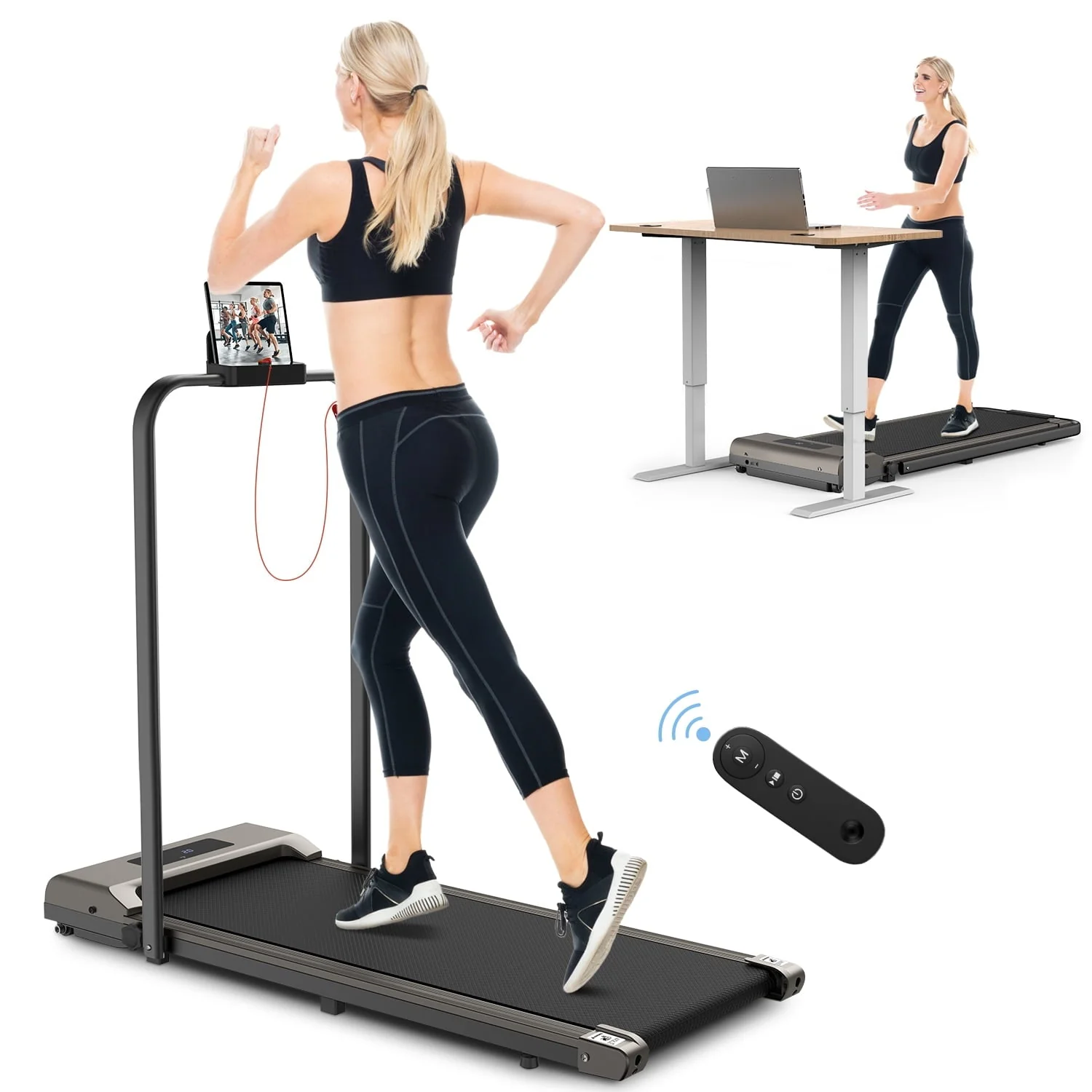 Bigzzia Treadmill Portable Walking Machine for Fitness Treadmill Maximum Weight 265 lbs Gray
