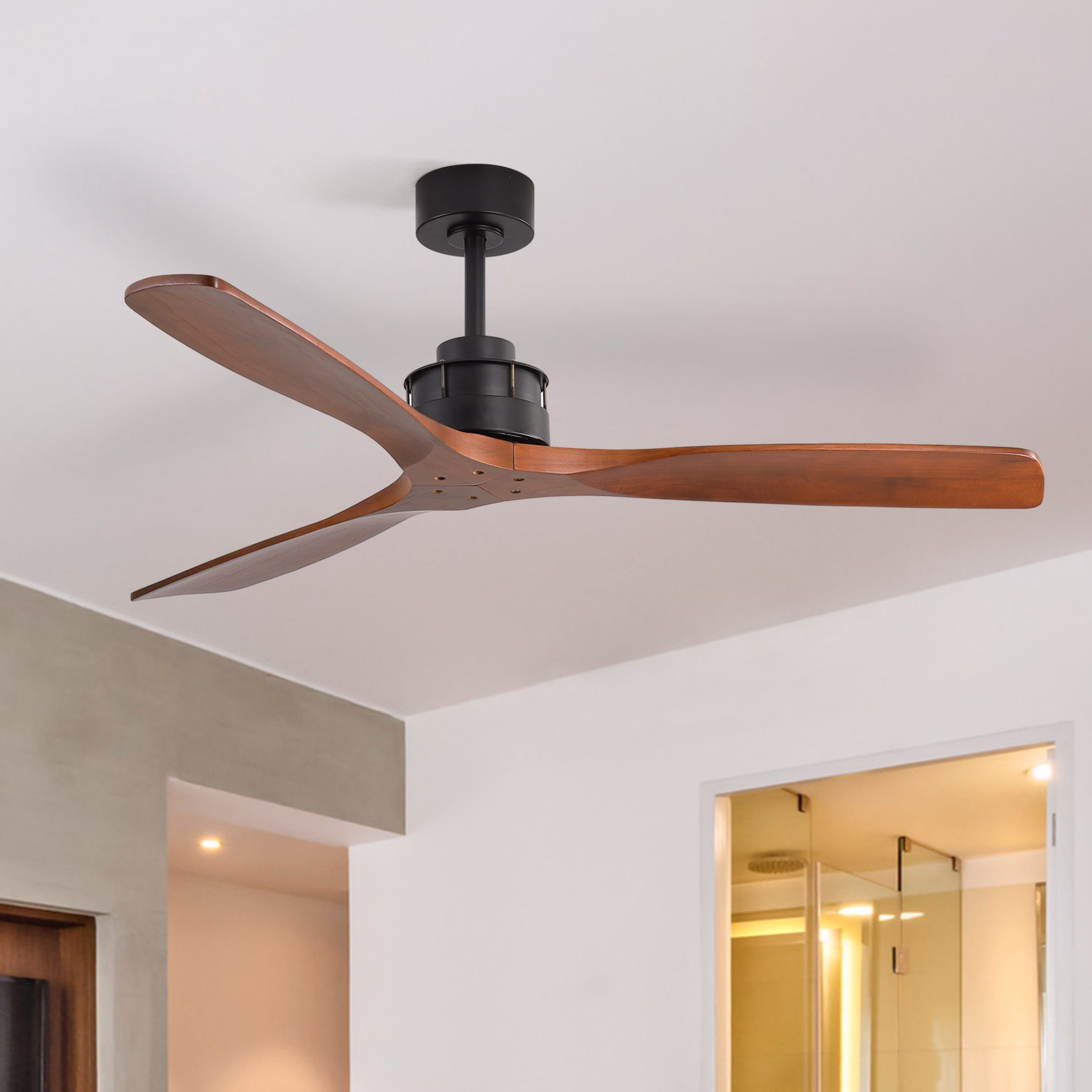 Sofucor Ceiling Fan without Lights, 60 Inch Low Profile Flush Mount Mordern Wood Ceiling Fan with Remote
