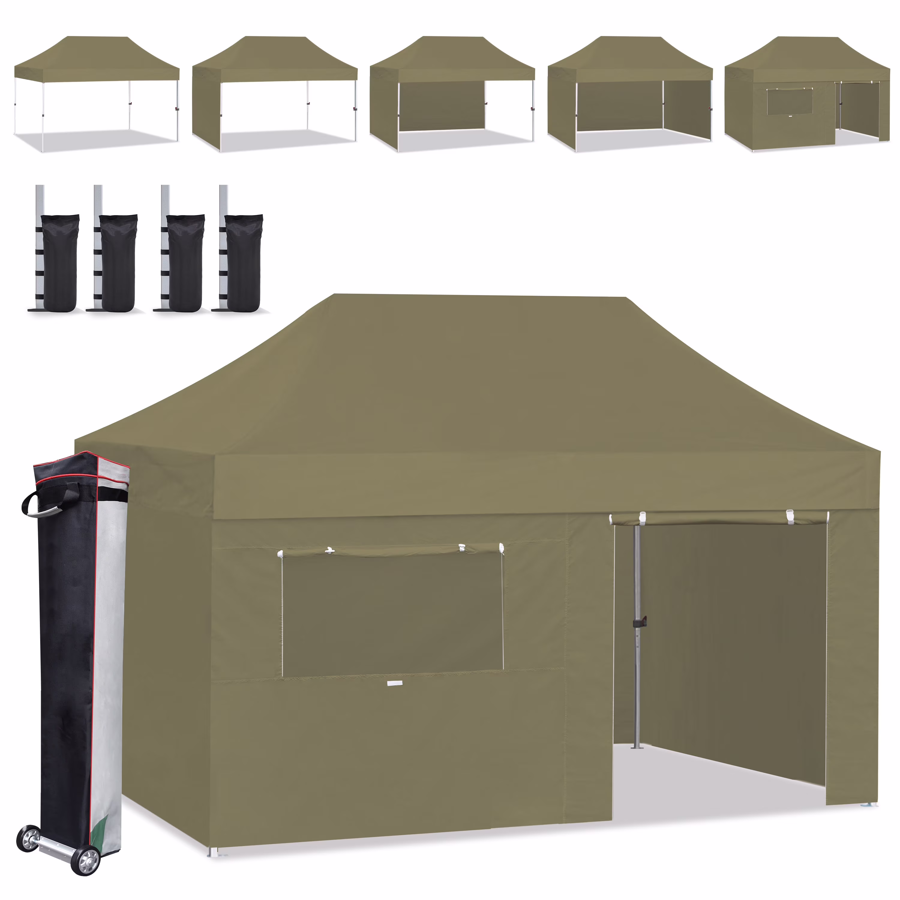 Eurmax USA 10'x15' Pop Up Canopy Tent with Heavy Duty Roller Bag,Bonus 4 Sand Weights Bags(Khaki)