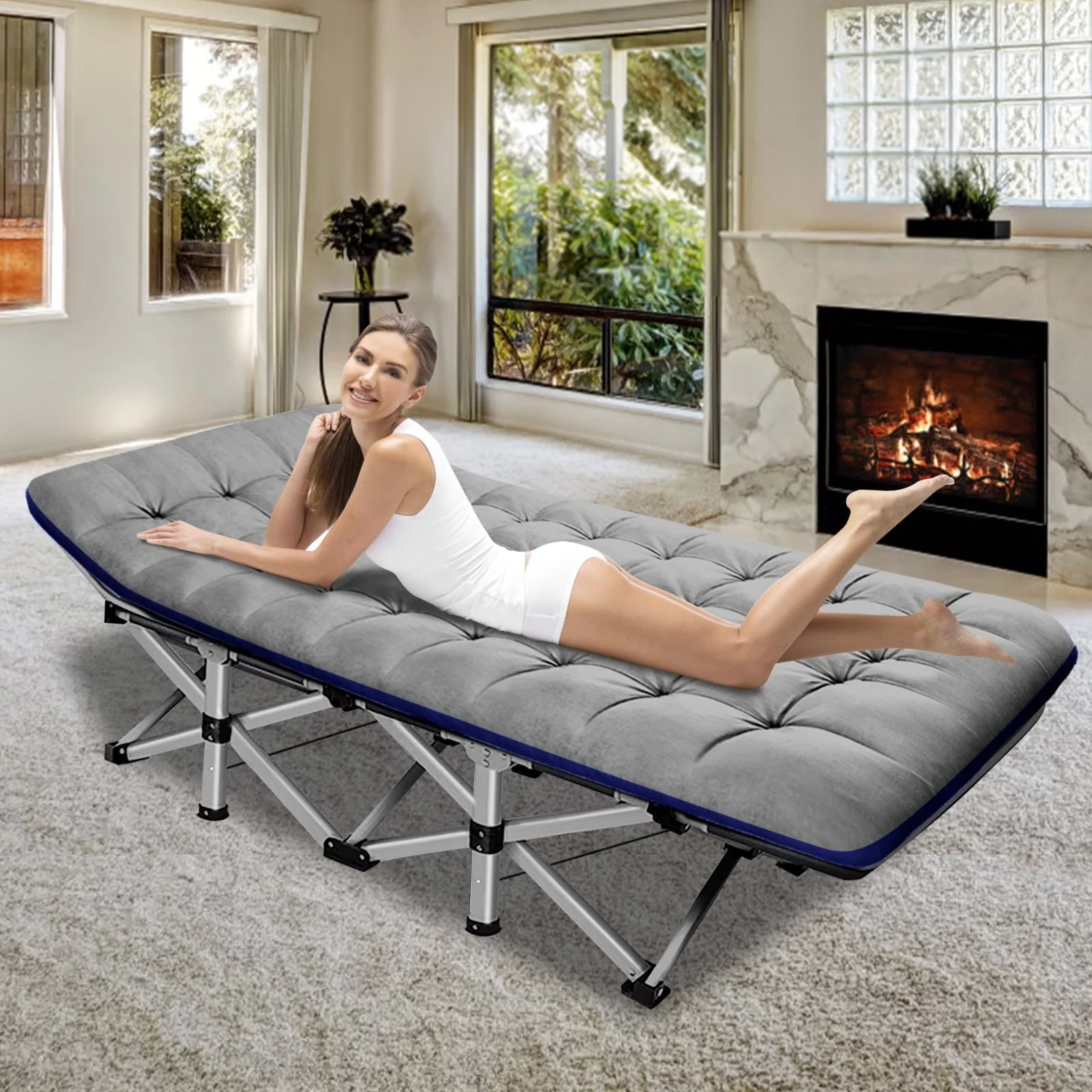 MOPHOTO Folding Camping Cots for Adults, Portable Folding Bed, Heavy Duty Collapsible Sleeping Bed, W/Mattress & Carrying Bag, 75"x28"