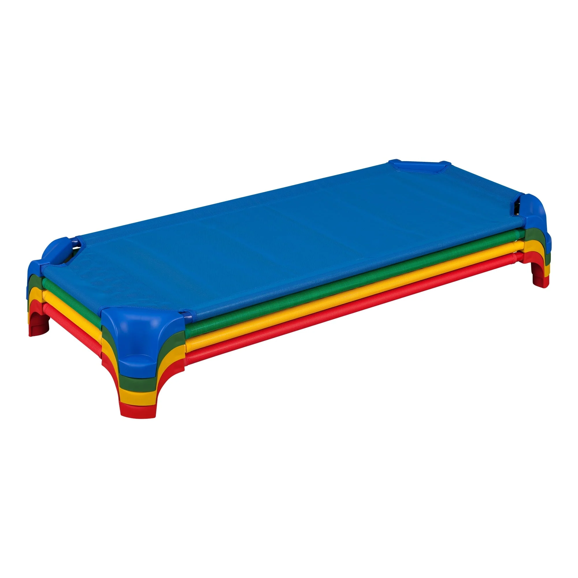 Sprogs SPG-16138-AS Deluxe Unassembled Stackable Daycare Cot Rest Mat with Easy Lift Corners, Standard 52" Length x 5" Height, Red,Green,Yellow, Blue (Pack of 4)