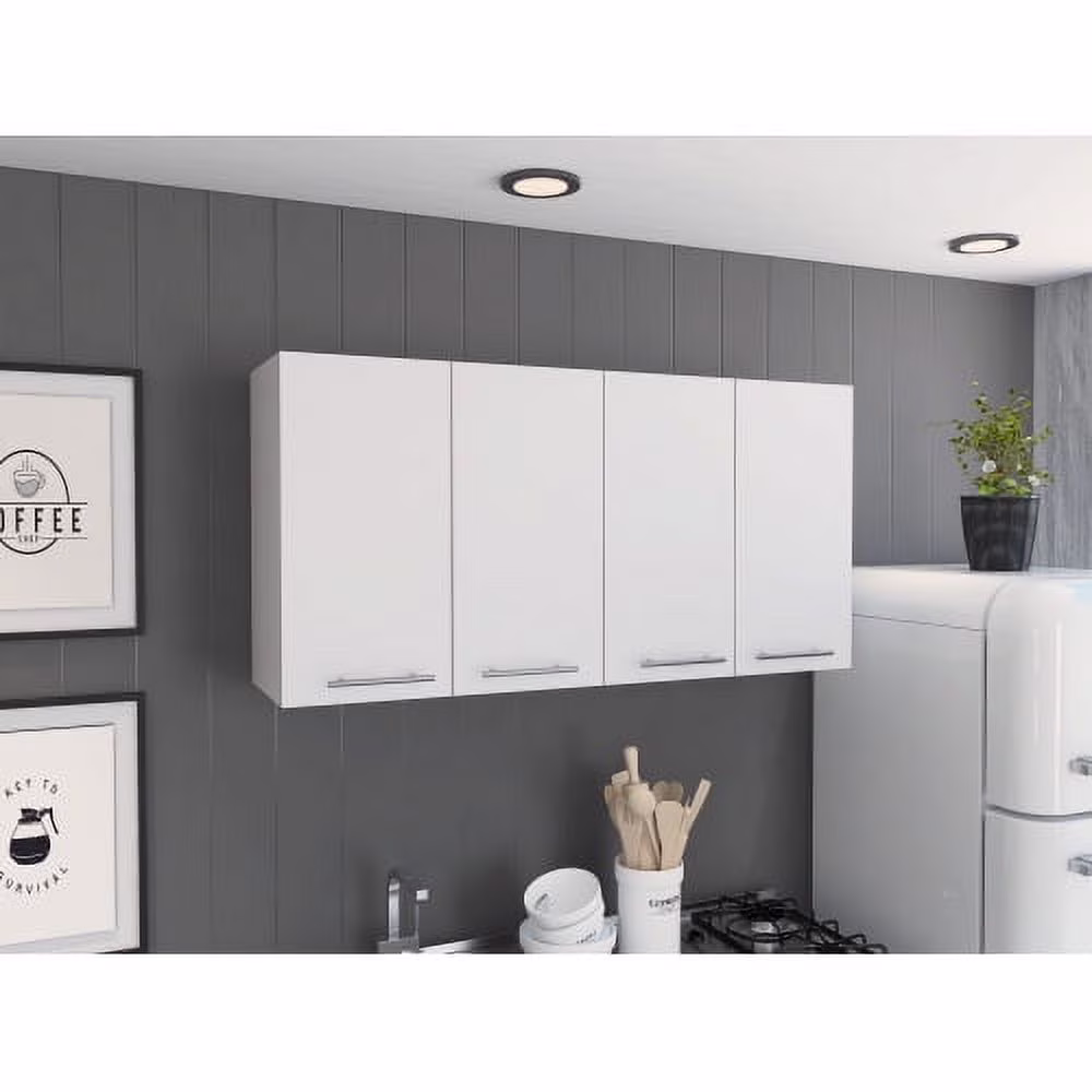 Xukmct Kitchen 4 Doors Wall Cabinet with 4 Inner Shelves, White