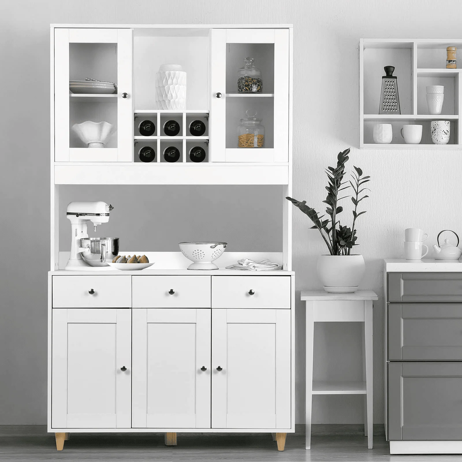 71.2" Kitchen Pantry Cabinet Freestanding Large Storage Microwave Wine Cabinets White