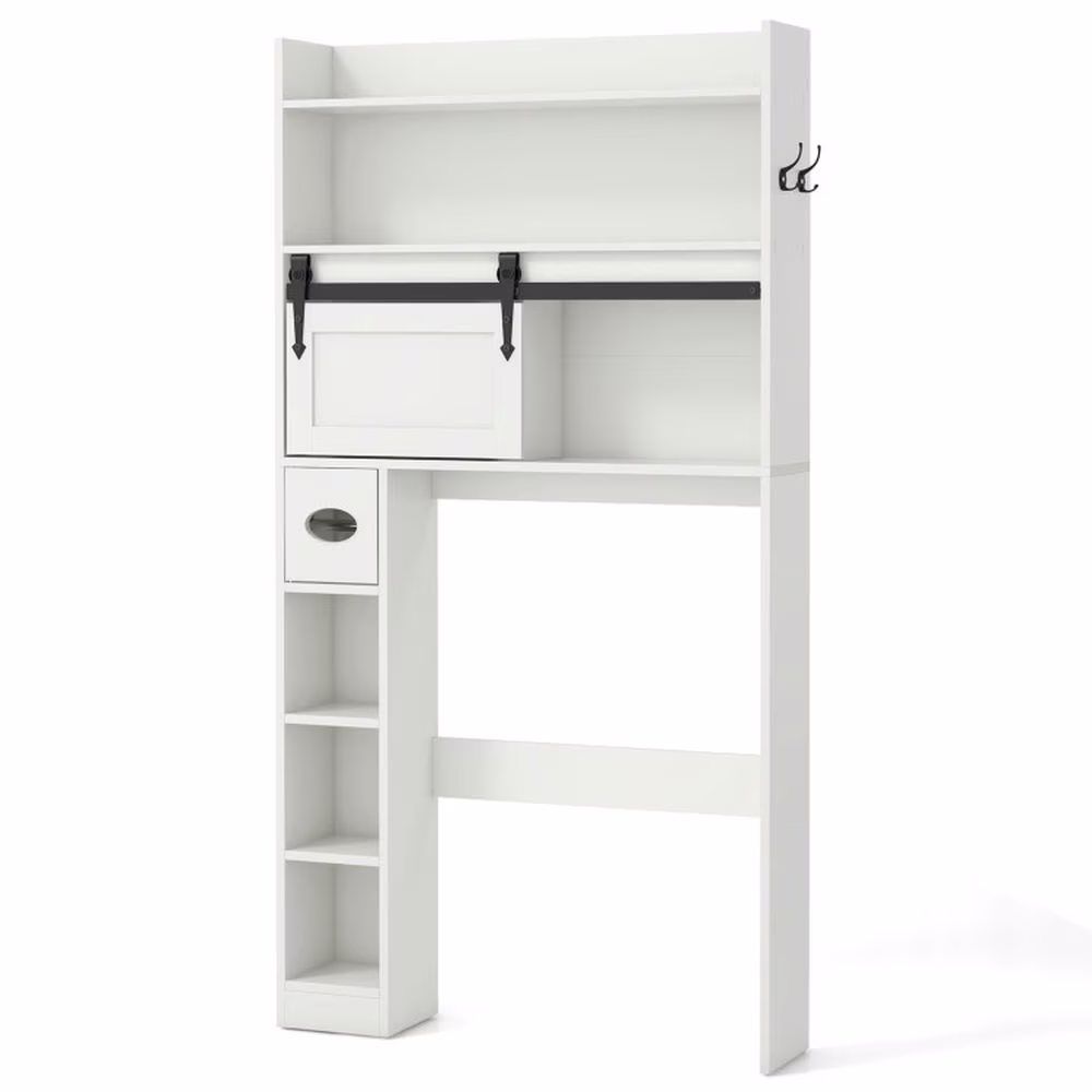 Resenkos Over The Toilet Storage Cabinet with Sliding Barn Door and Adjustable Shelves-White, Bathroom Cabinet Organizer