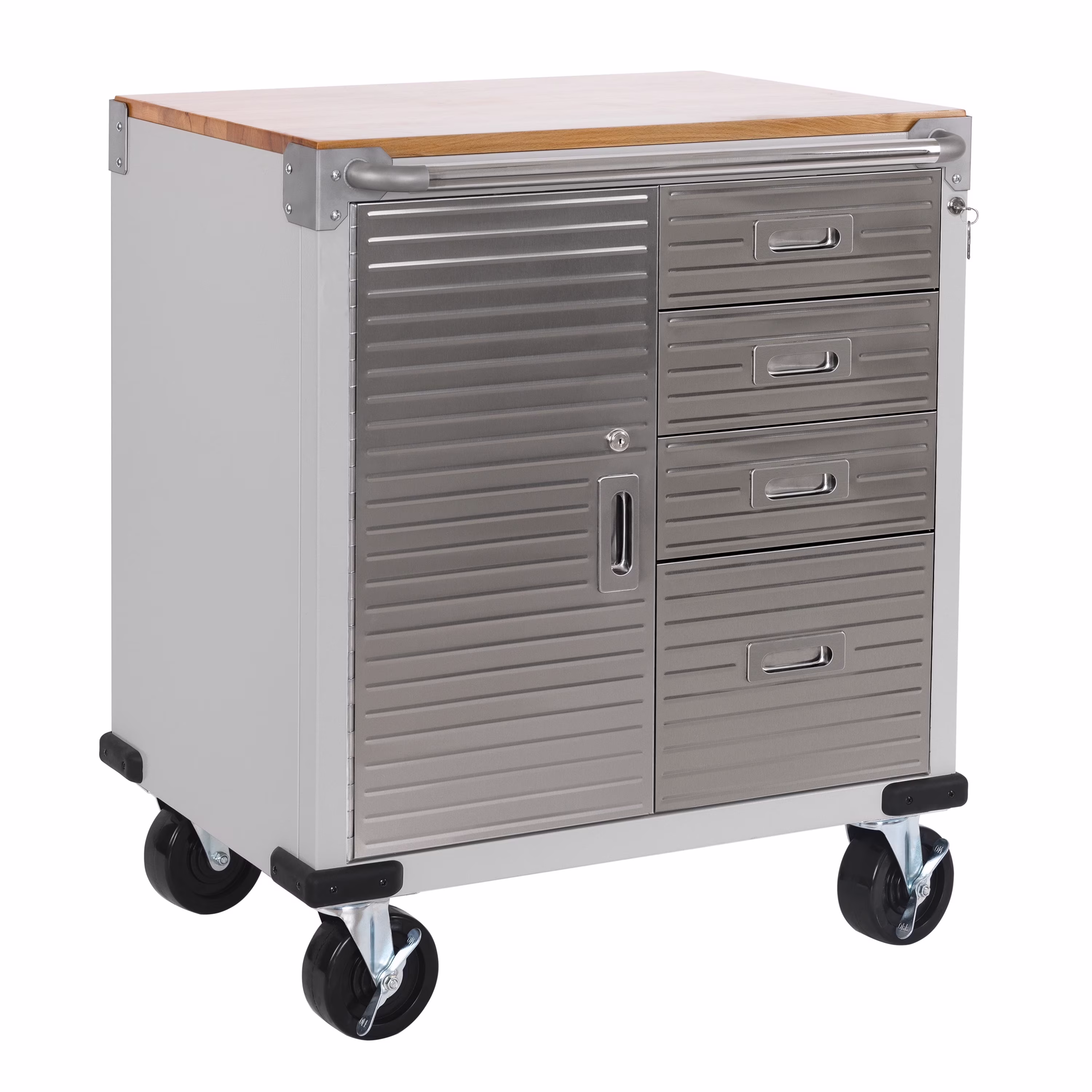 Seville Classics UltraHD® Heavy Duty Rolling Cabinet Workbench Table w/ Solid Wood Top, Workstation for Garage, Office, Workshop, Granite, 1-Door, 4-Drawer (28" W x 25" D)