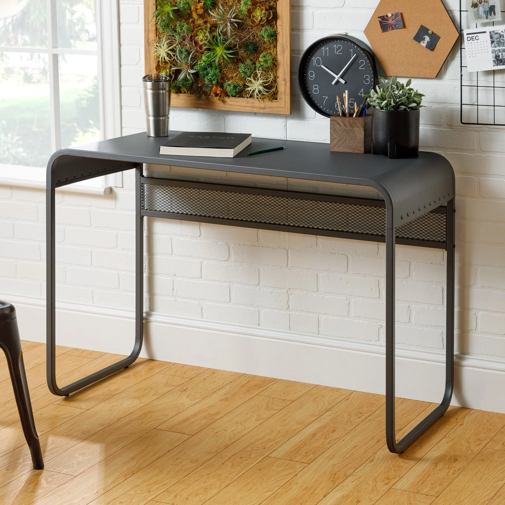 Ember Interiors Industrial Metal Desk, Gray