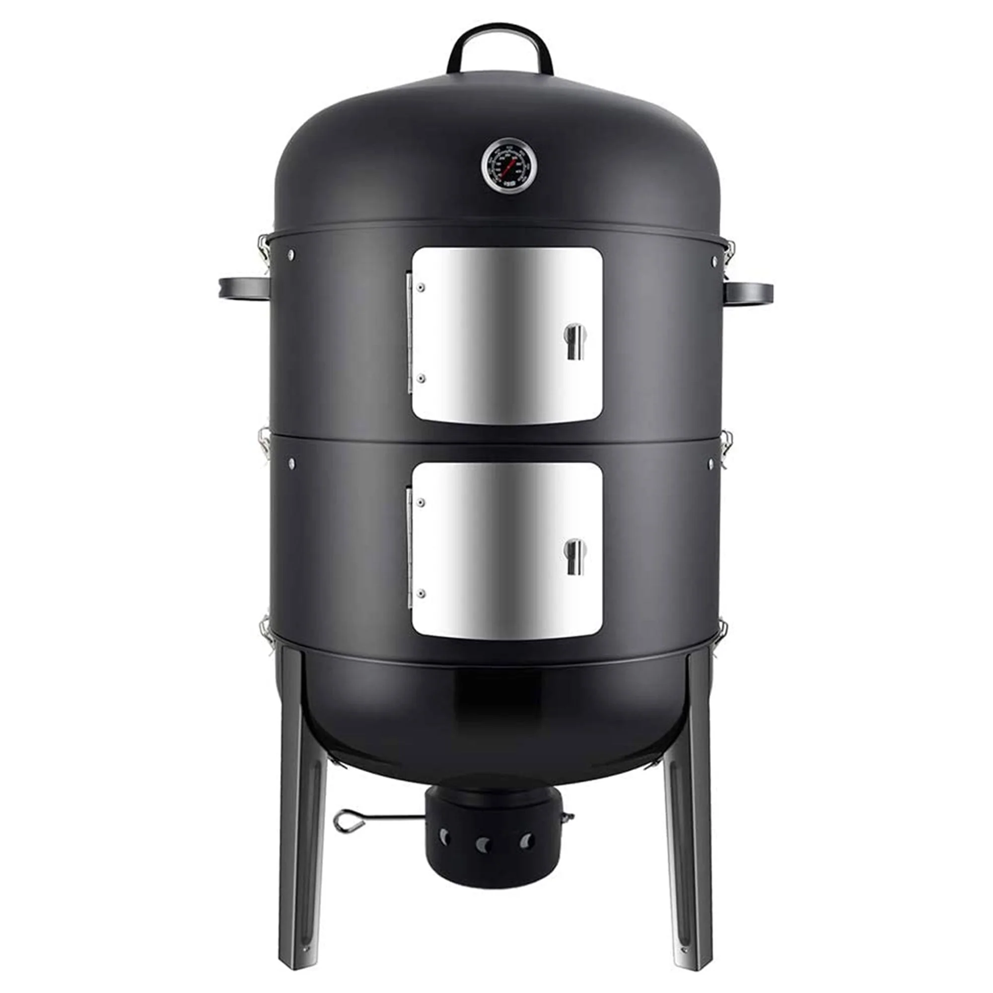 Realcool 20 Inch Vertical Heavy Duty Steel Charcoal Outdoor Smoker, Black