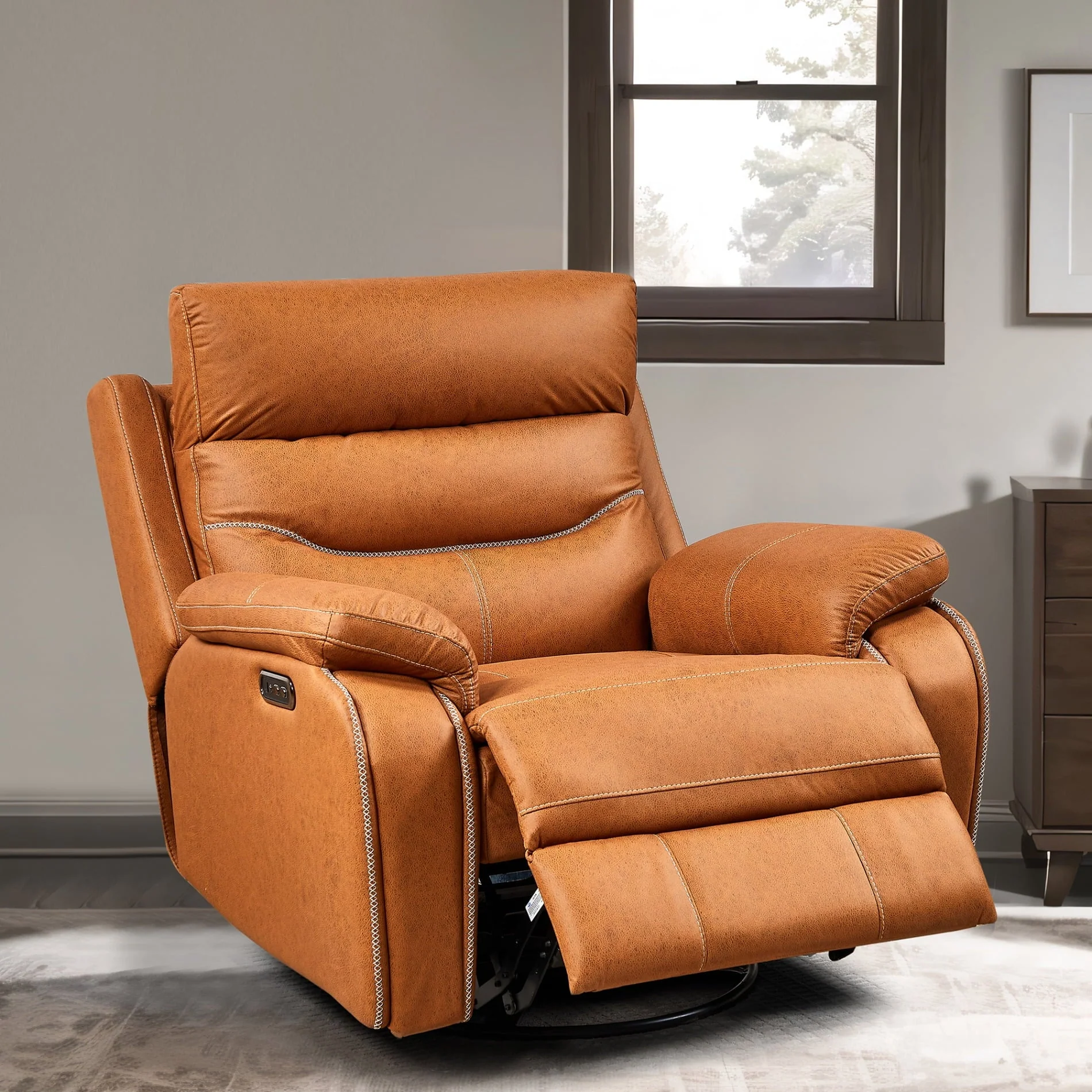 Large Recliner Chair Dual OKIN Motor Rocking Recliner Chair with Infinite Position and USB Charge Port 240 Degree Swivel Rocker Recliner Super Comfortable Single Sofa Reclining Chair for Living Room,
