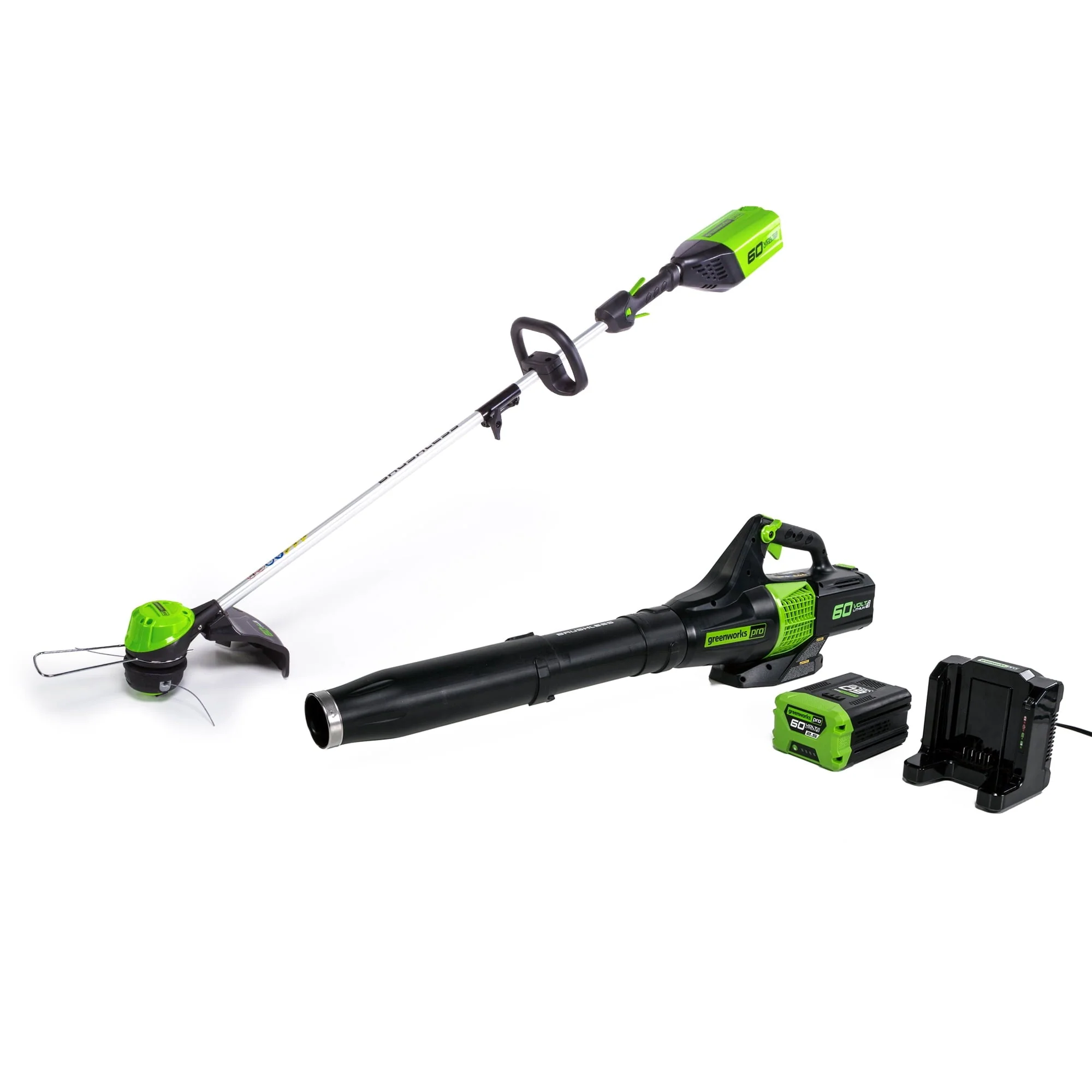 Greenworks 60V Cordless 13" String Trimmer and 125 MPH 450 CFM Leaf Blower Combo Kit, 4Ah Battery & Charger