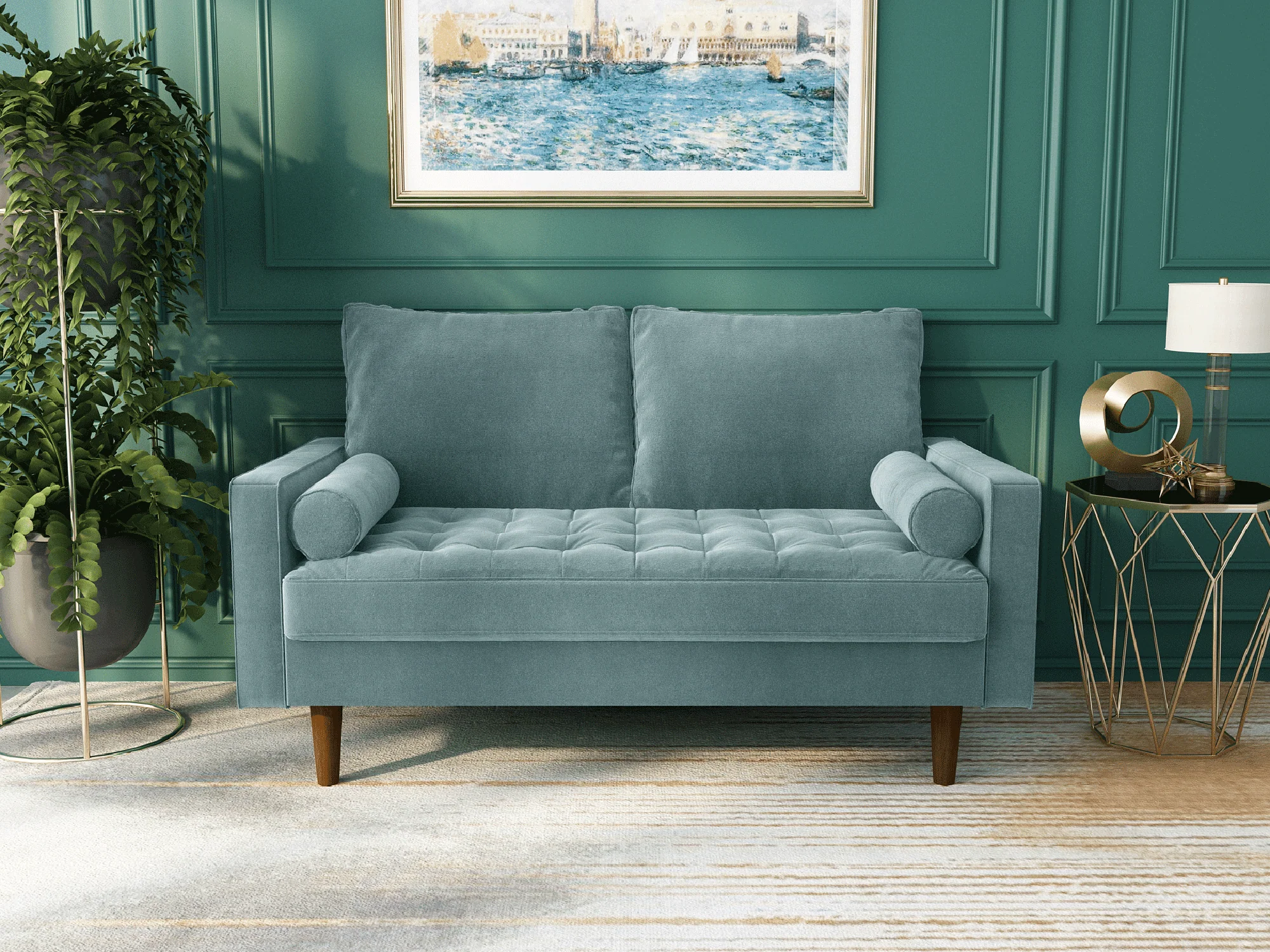 Koby Home Sectional Loveseat Couch Sofa Mid-Century 58" Sofas Couches for Living Room Stale Mint