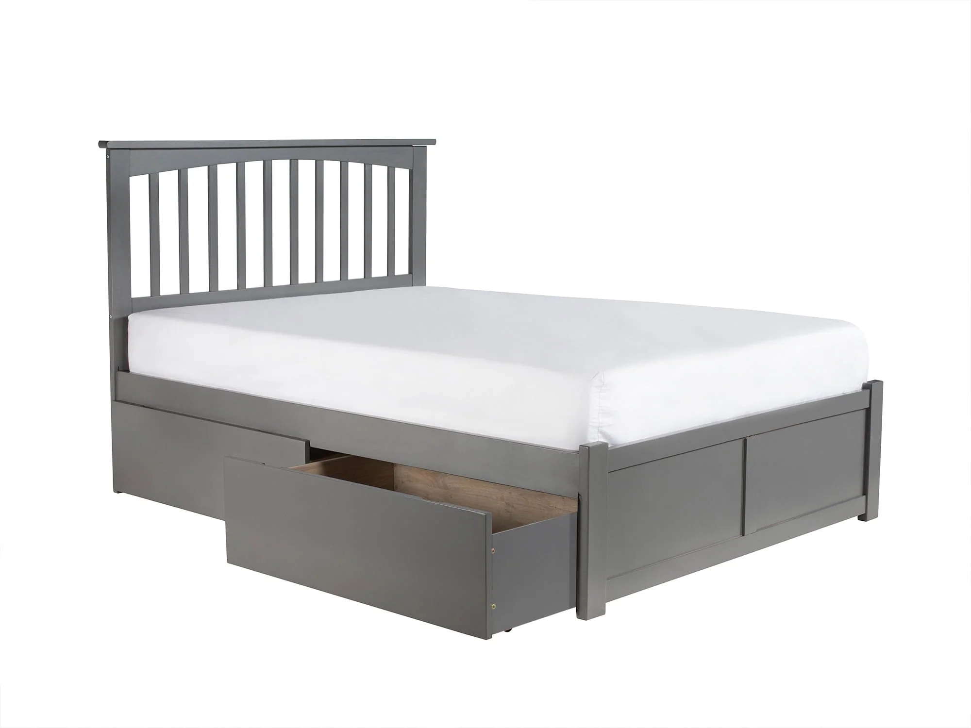 Mission Platform Bed with Flat Panel Foot Board and 2 Urban Bed Drawers in Gray