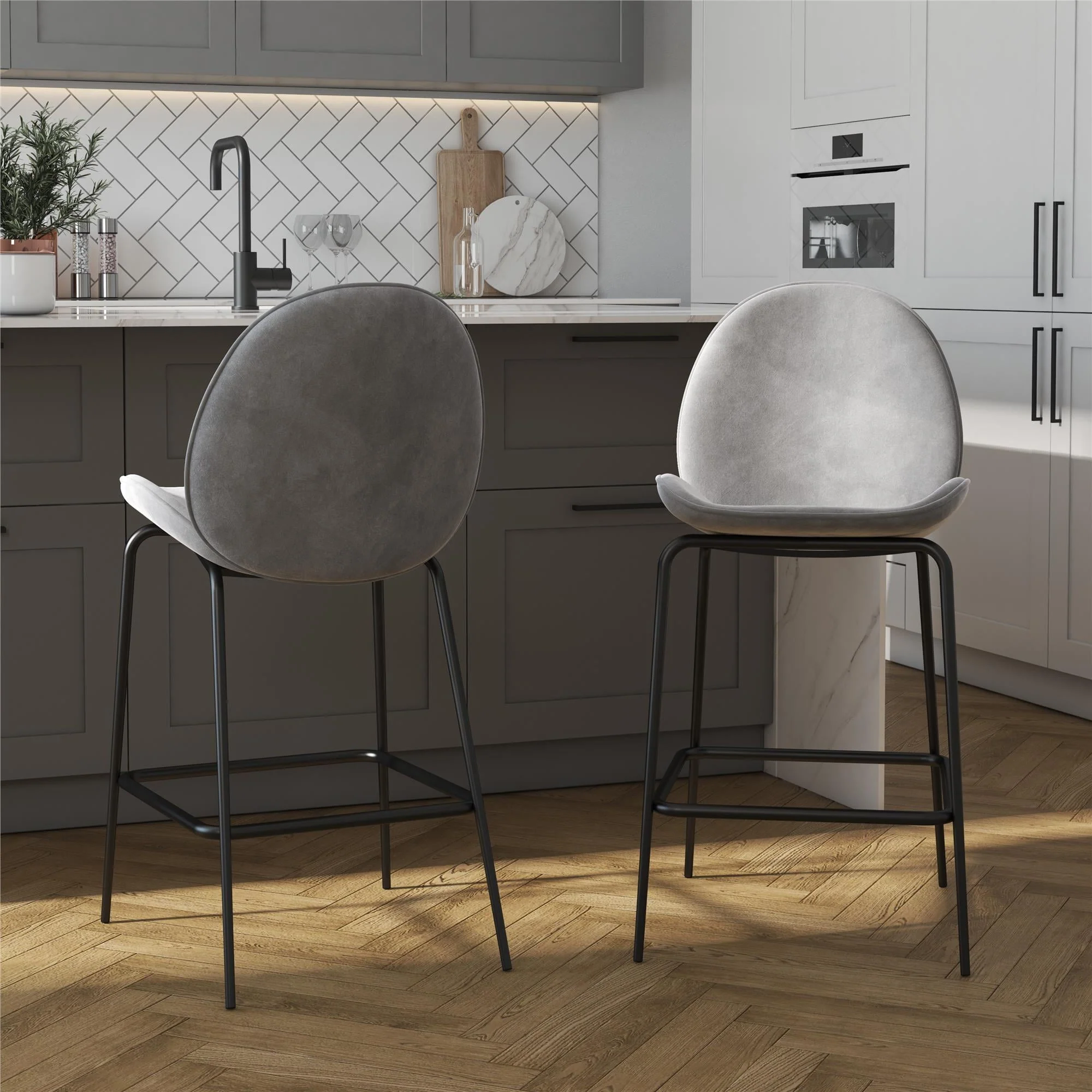 CosmoLiving by Cosmopolitan Astor 24" Counter Height Bar Stool, Gray Velvet