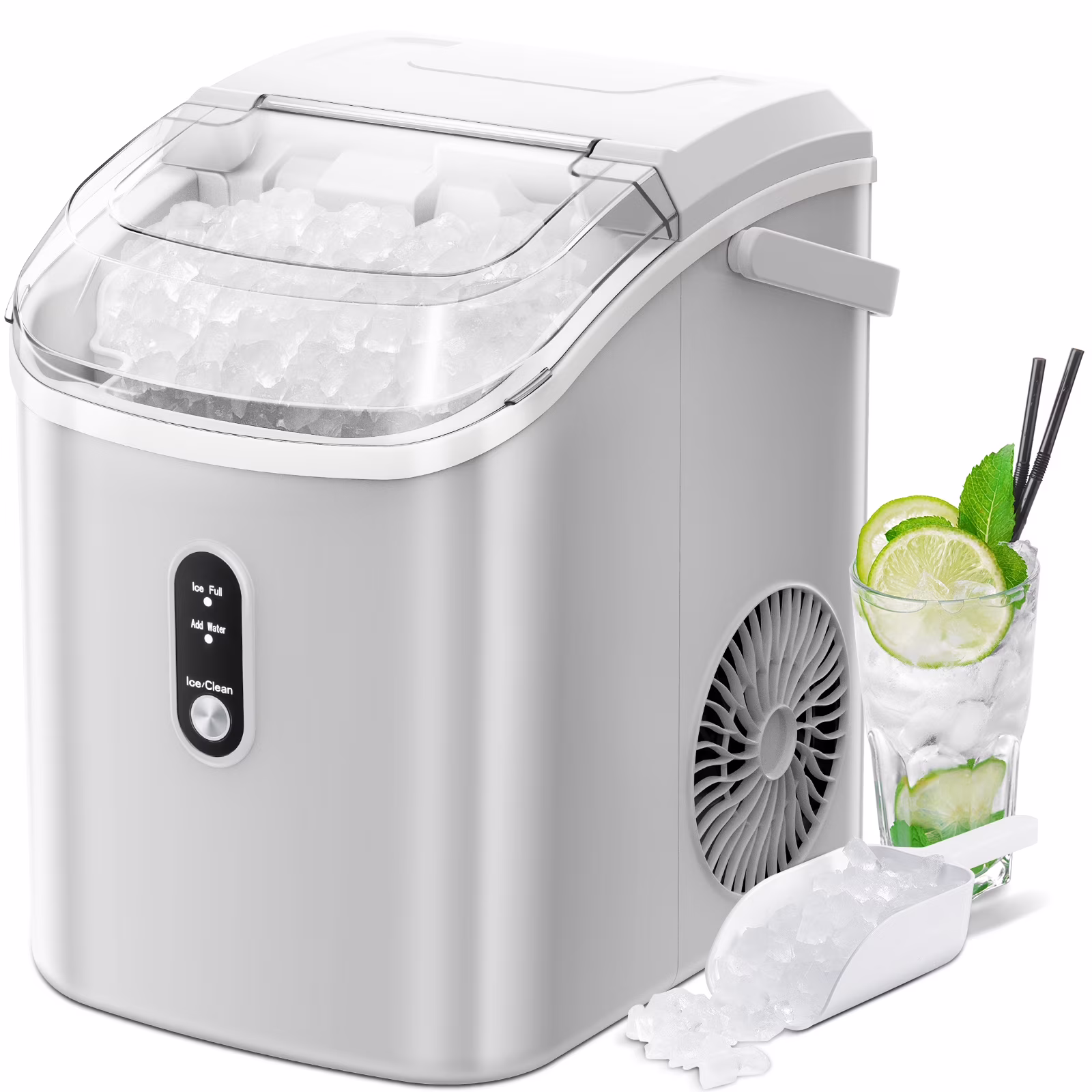 Electactic Nugget Ice Maker Countertop, 35lbs/24H, Self-Cleaning, Pebble Portable Ice Machine with Handle (White)