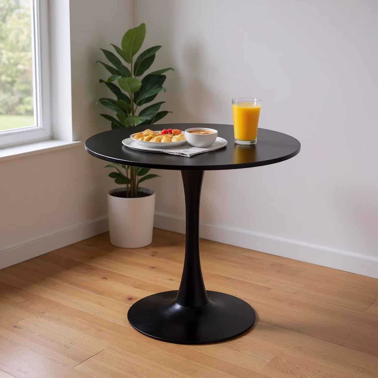Homy Casa Modern Round Dining Table for Small Apartment Kitchen or Breakfast Nook, Black