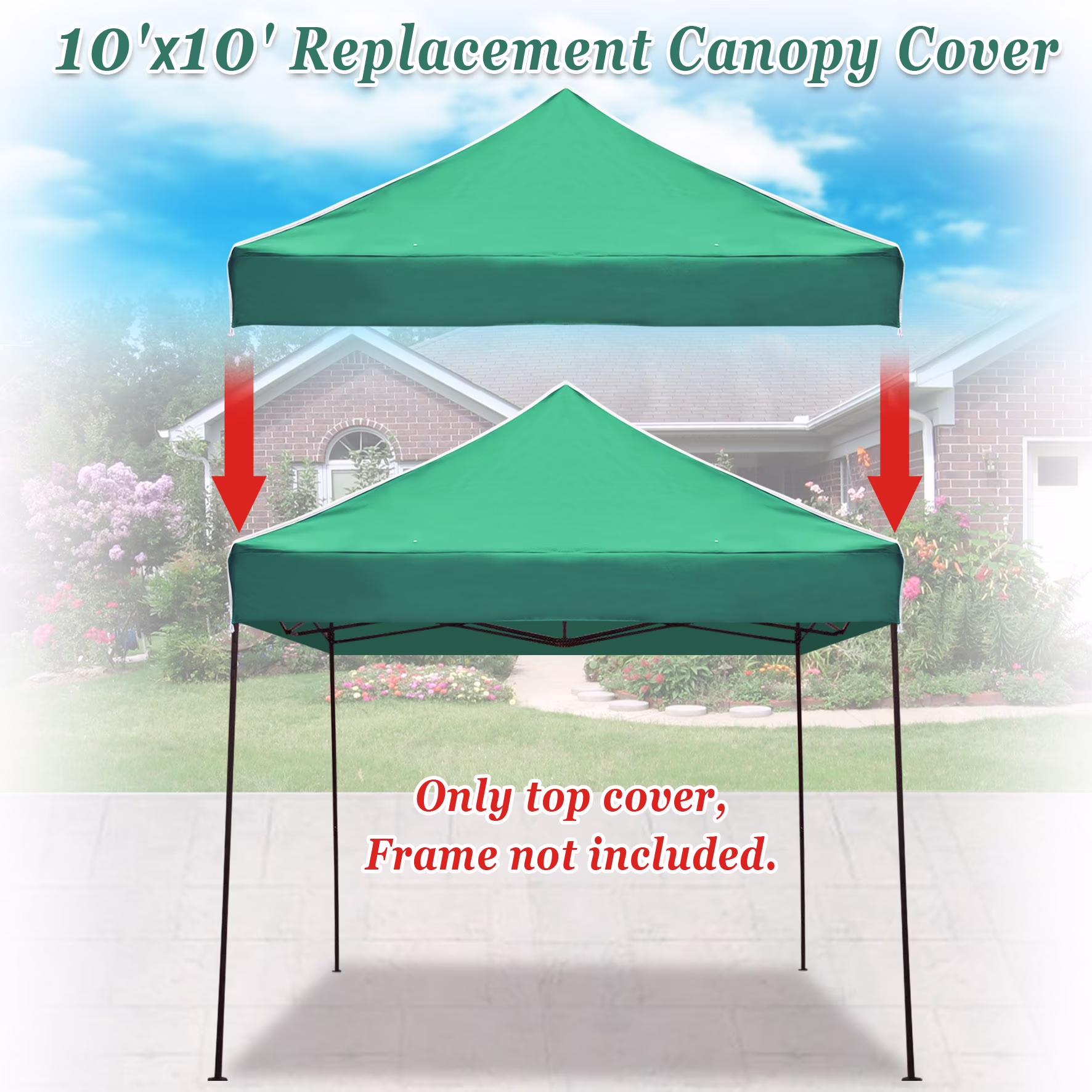 SUNNY Ez pop Up Instant Canopy 10'X10' Replacement Top Gazebo EZ Canopy Cover Only Patio Pavilion Sunshade Polyester-Green
