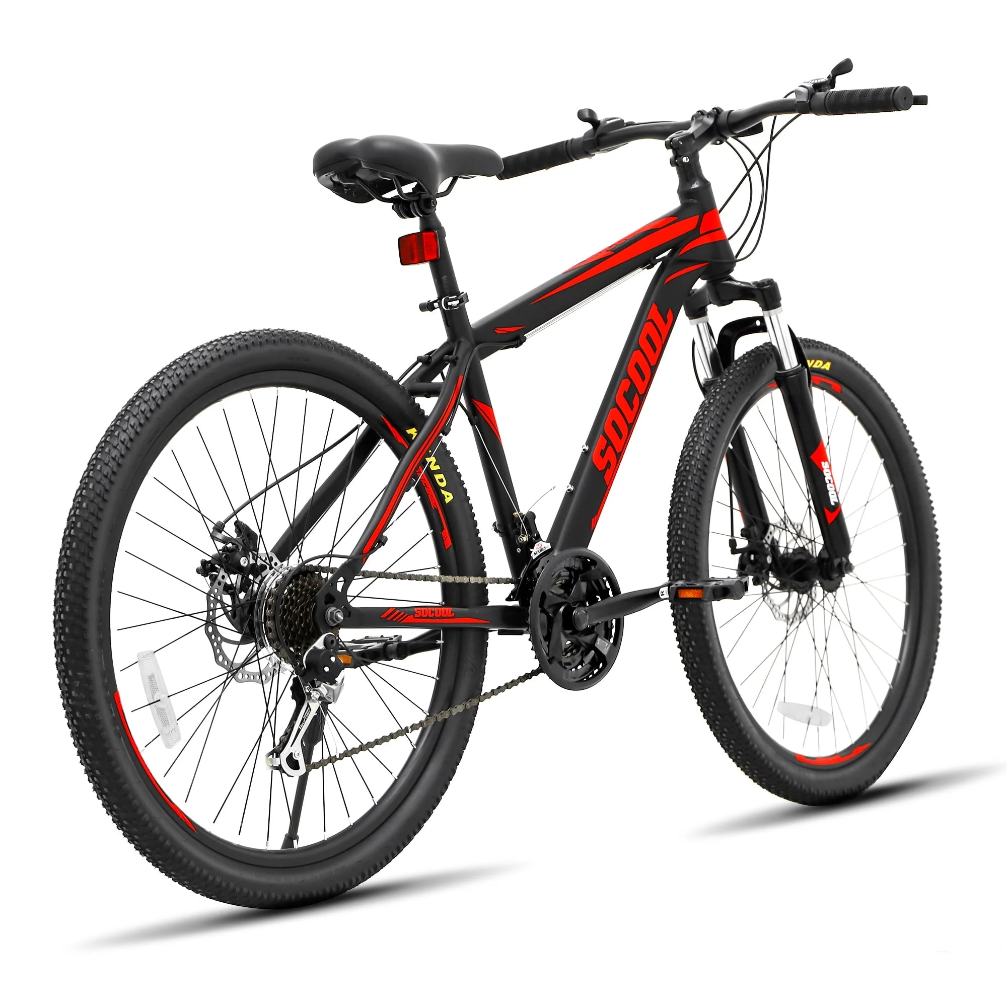Feildoo 26 Inch Mountain Bike, Adult Mens Womens Bikes Carbon Steel 21 Speed Bicycle with Full Suspension MTB, Girls and Boys Mountain Bike Cycling Dual Disc Brakes BMX Bikes for Men Women (Black/Red)