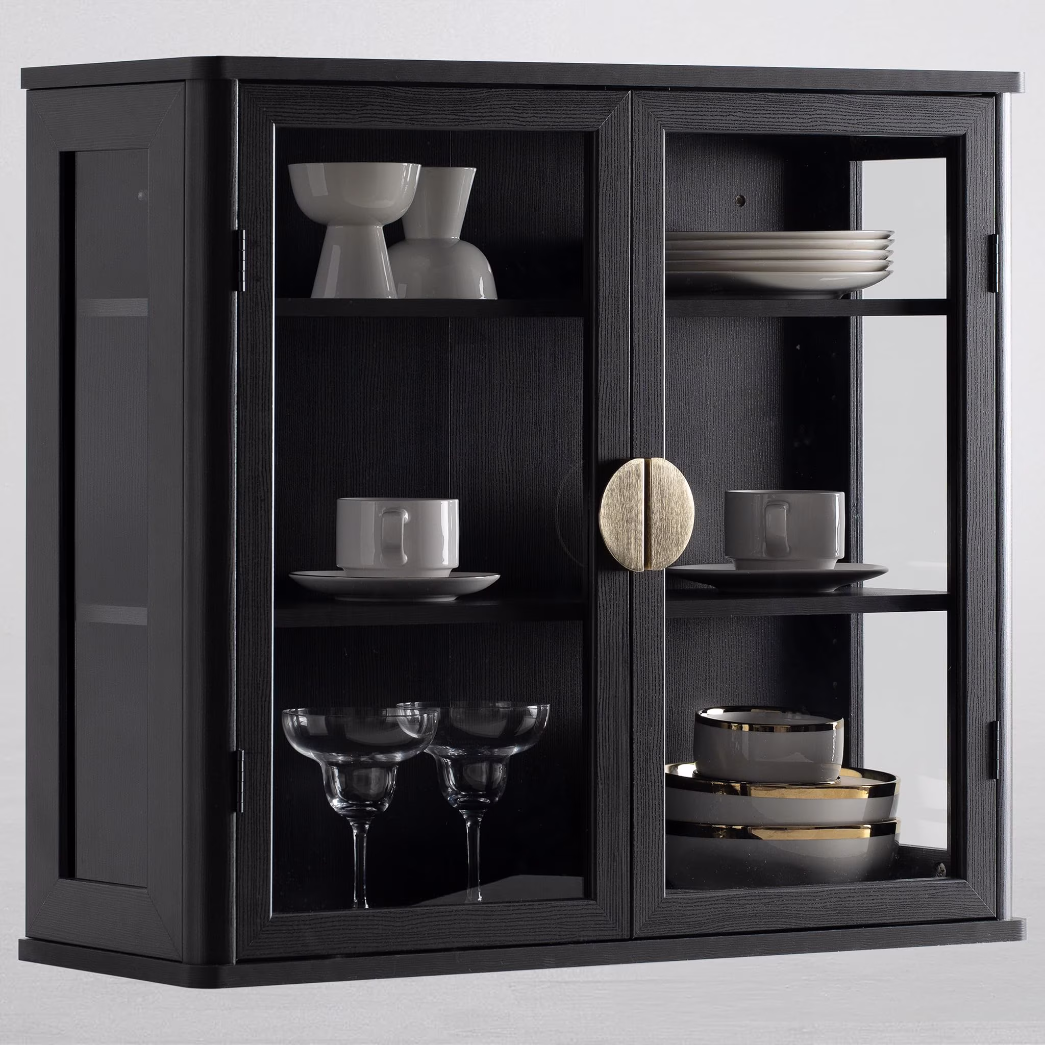 POLIHOME Display Wall Cabinet with Tempered Glass Doors��Storage Cabinet with Adjustable Shelves