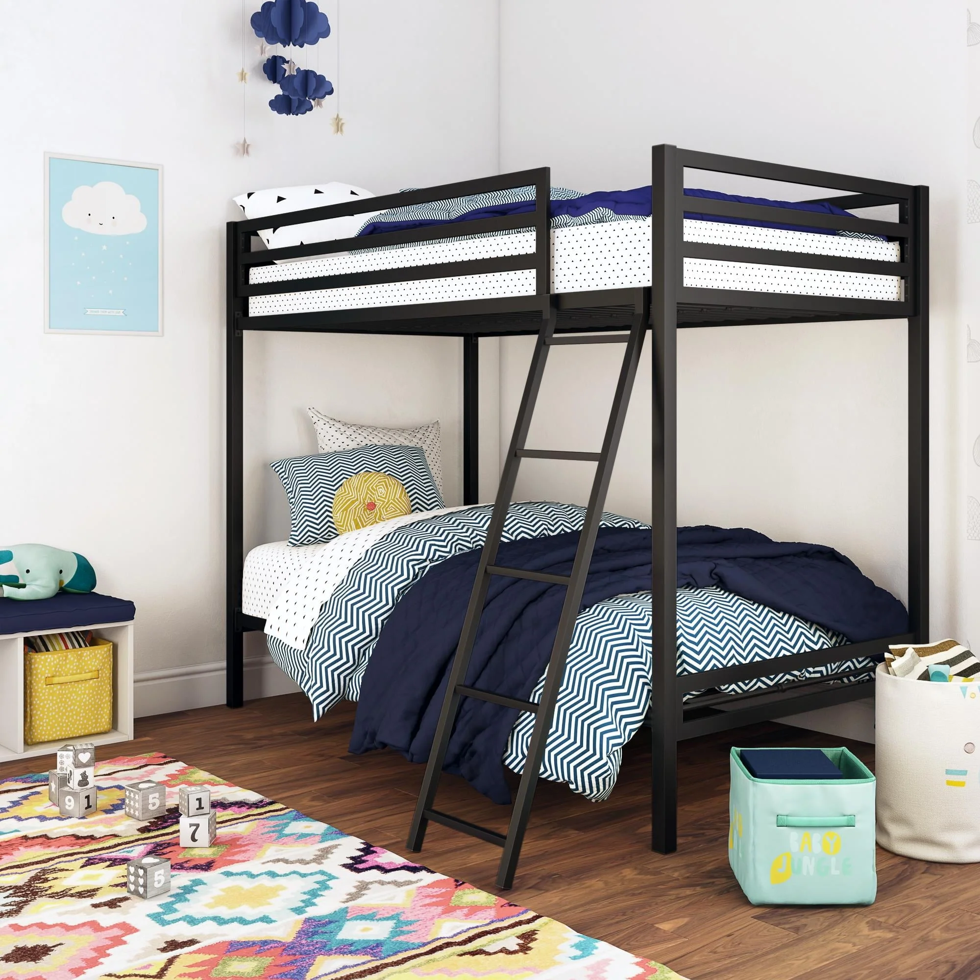 Mainstays Premium Twin over Twin Metal Bunk Bed, Black