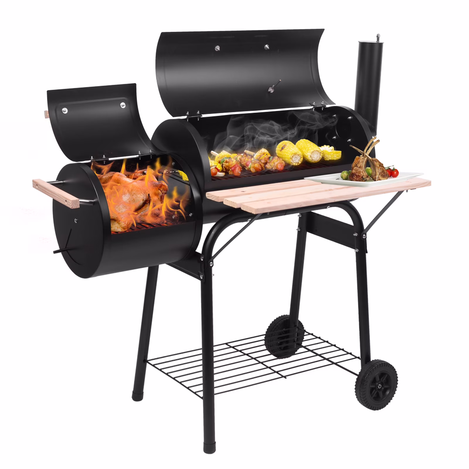 Debonair Outdoor Portable BBQ Charcoal Grill with Offset Smoker for Pit Patio Backyard, Black