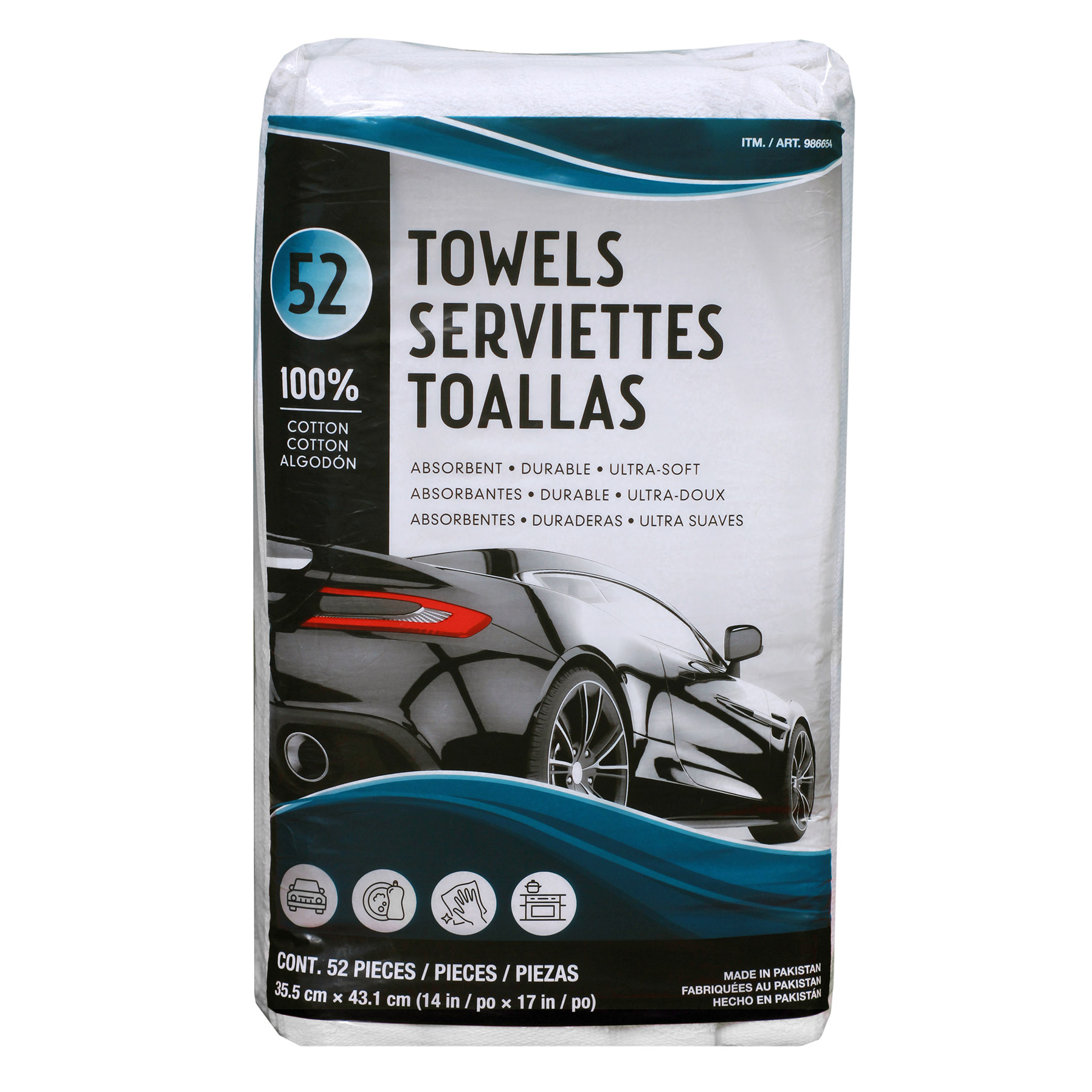 Unitex 100% Cotton Towel, White, 14 in x 17 in, 52-count