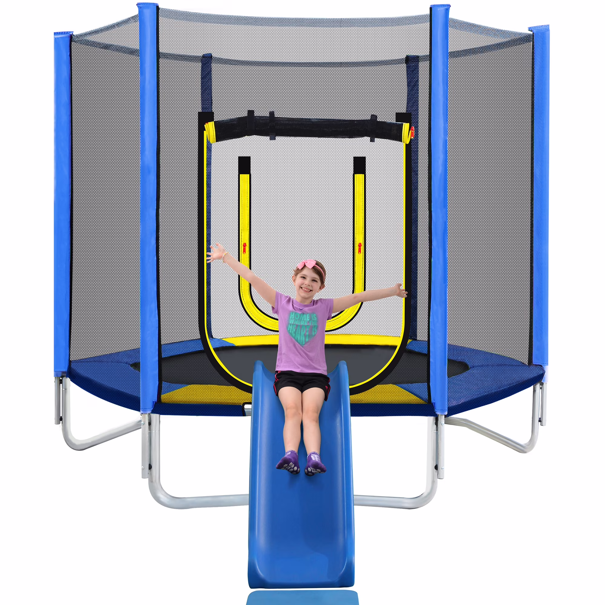 7FT Trampoline for Kids,Outdoor Recreational Trampoline with Safety Enclosure Net,Blue
